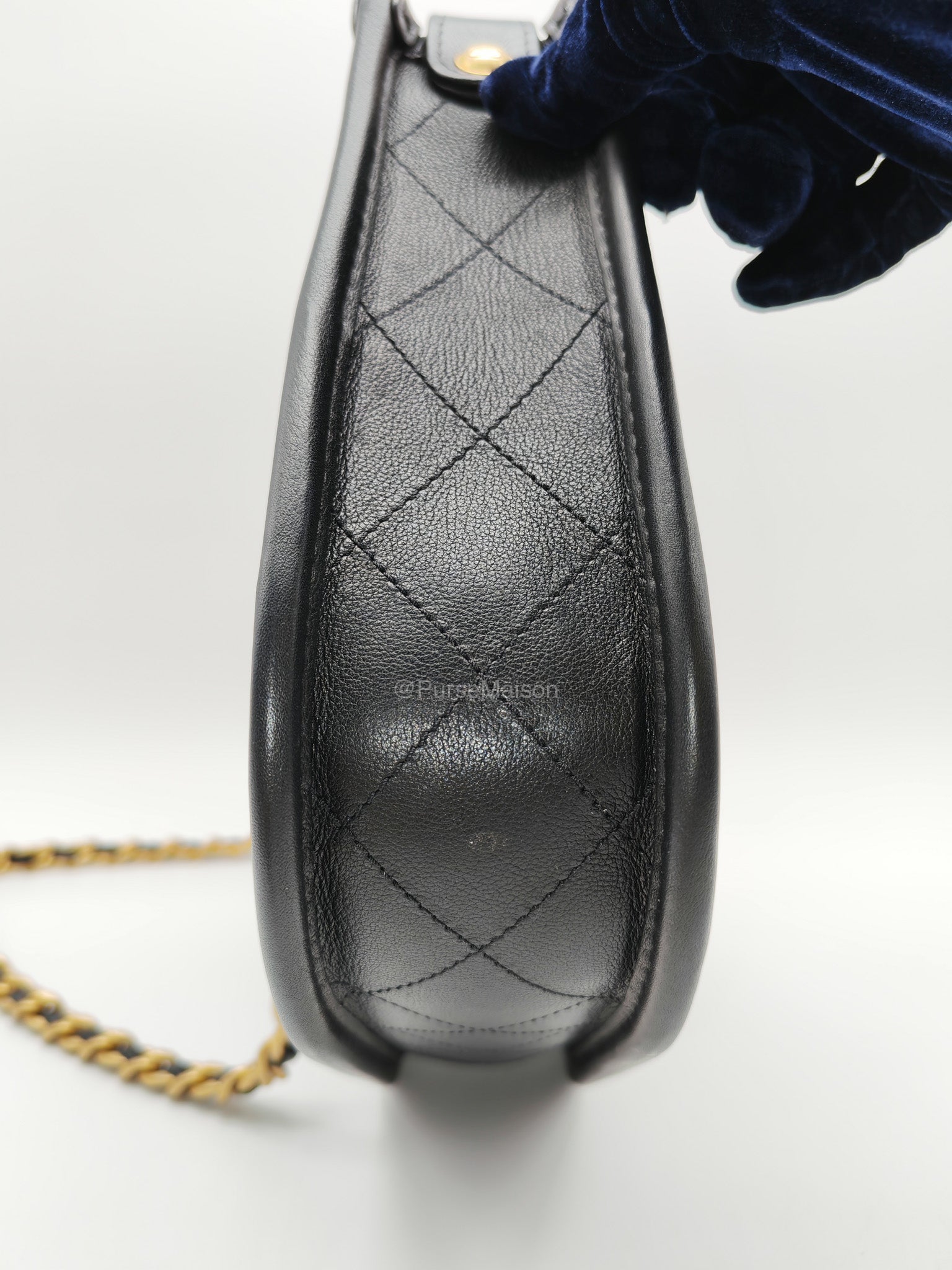Chanel Curvy Mood Hobo Bag in Black Quilted Calfskin Leather and Aged Gold Hardware Microchip | Purse Maison Luxury Bags Shop