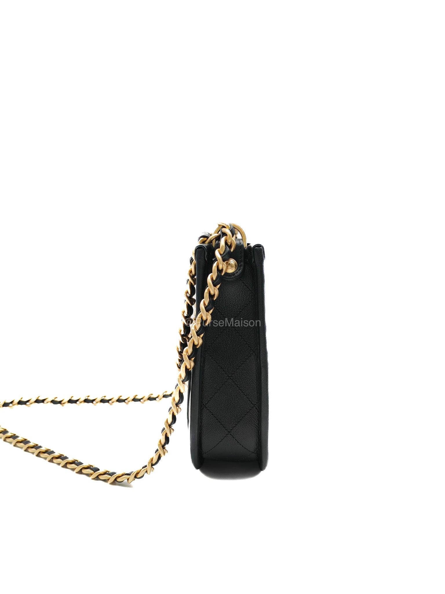 Chanel Curvy Mood Hobo Bag in Black Quilted Calfskin Leather and Aged Gold Hardware Microchip | Purse Maison Luxury Bags Shop