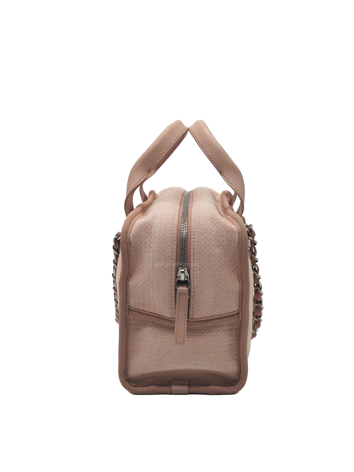 Chanel Deauville Bowling Bag Small in Pink Canvas Silver Hardware (Series 20) | Purse Maison Luxury Bags Shop