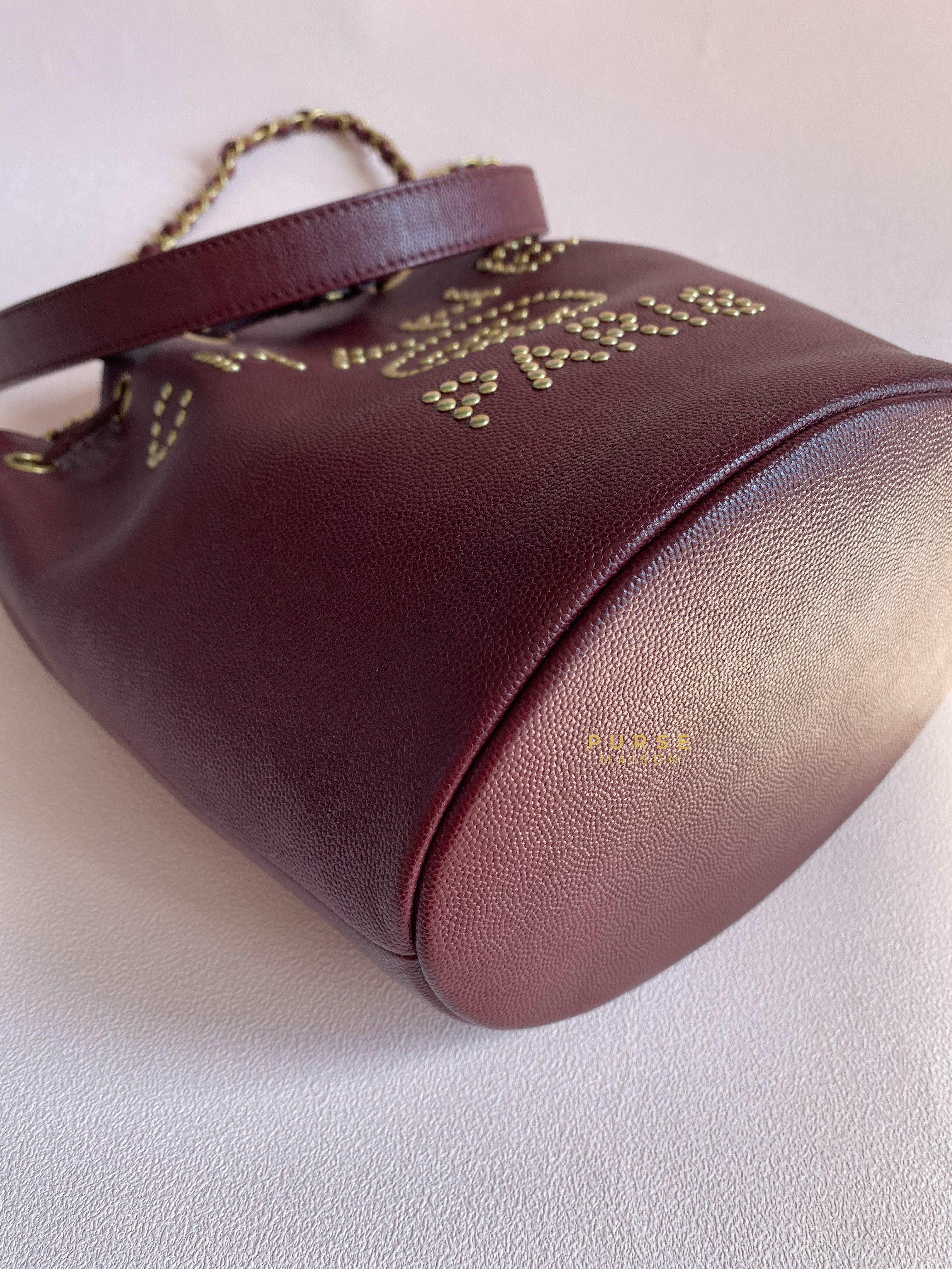 Chanel Deauville Drawstring Bucket Bag Medium Caviar Burgundy in Aged Gold Hardware Series 28 | Purse Maison Luxury Bags Shop