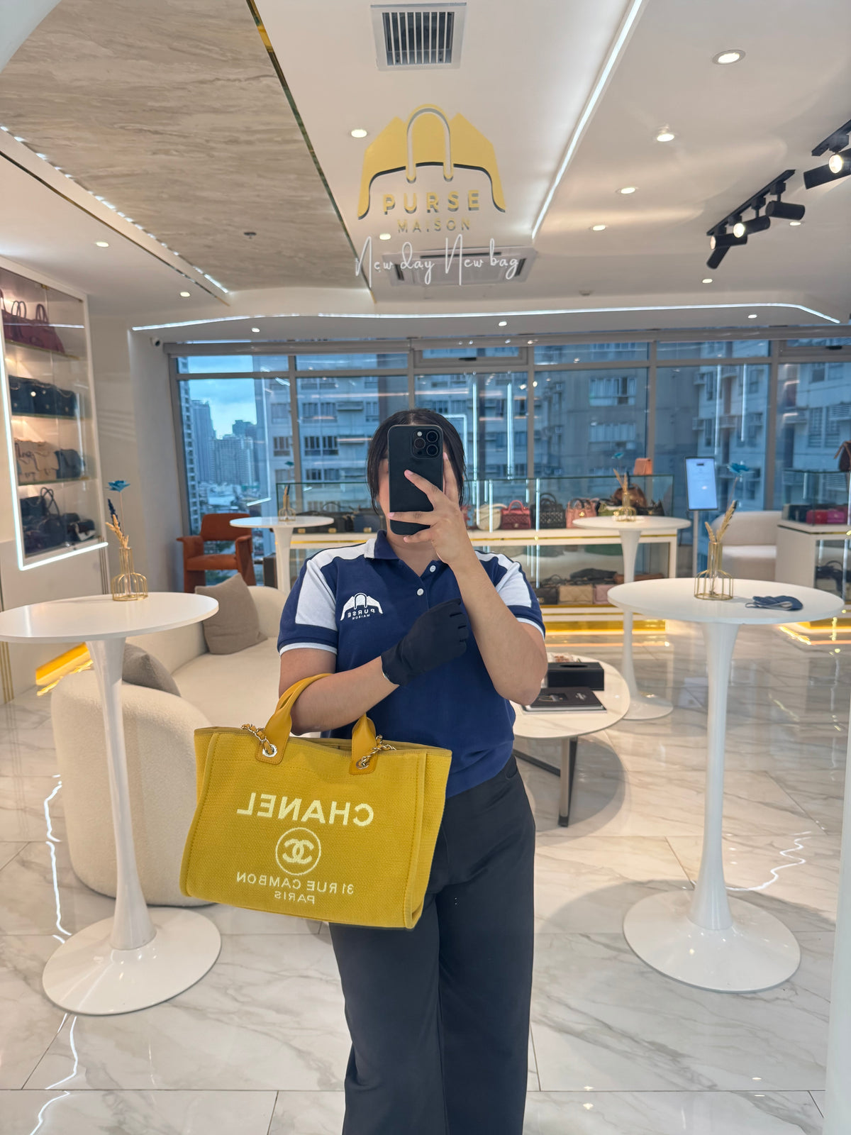 Chanel Deauville Tote Bag in Vibrant Yellow Mixed Fibers and Light Gold Hardware Microchip | Purse Maison Luxury Bags Shop