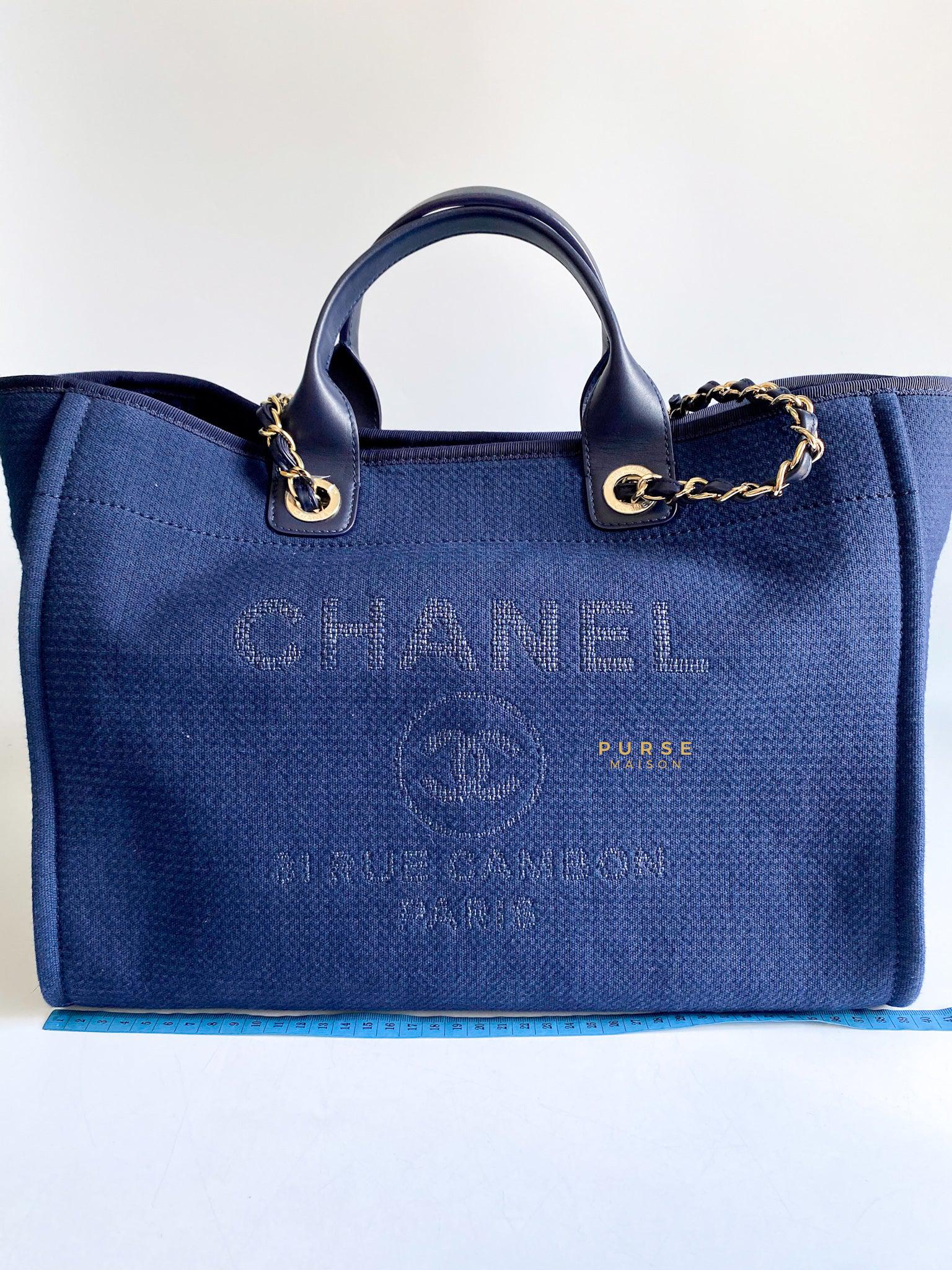 New 22B CHANEL Blue LARGE Shopping Deauville Tote Pouch Bag MICROCHIP