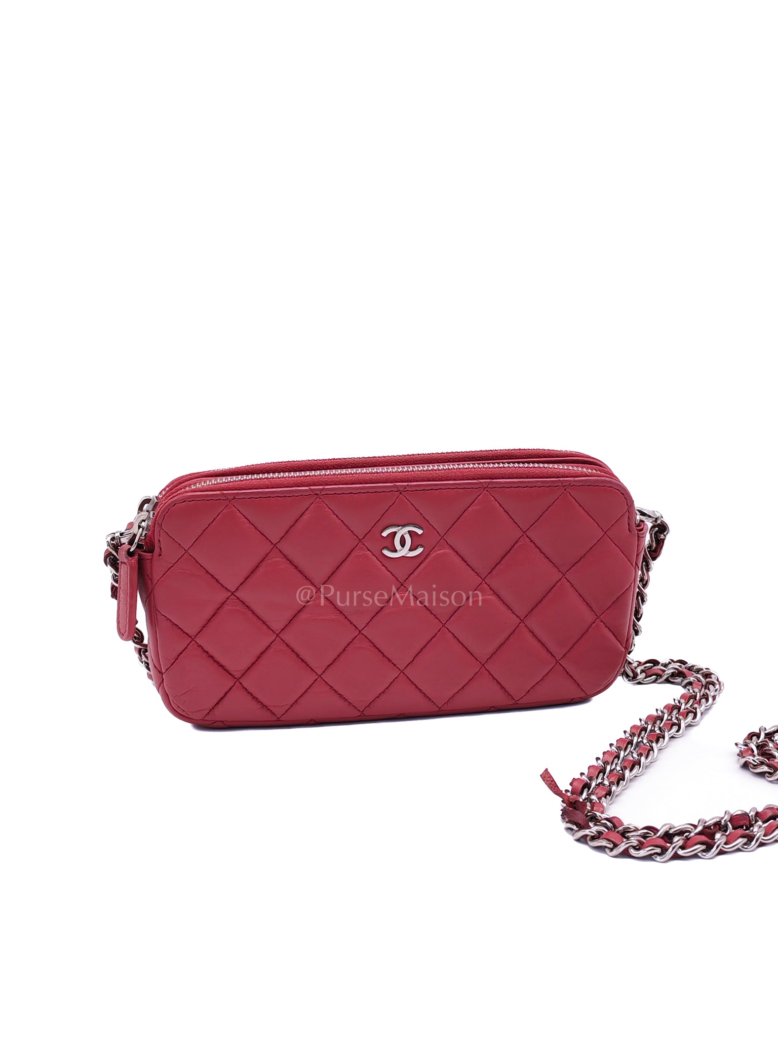 Double Zip in Rose Pink Clutch Chain Bag and Silver Hardware Series 26 | Purse Maison Luxury Bags Shop
