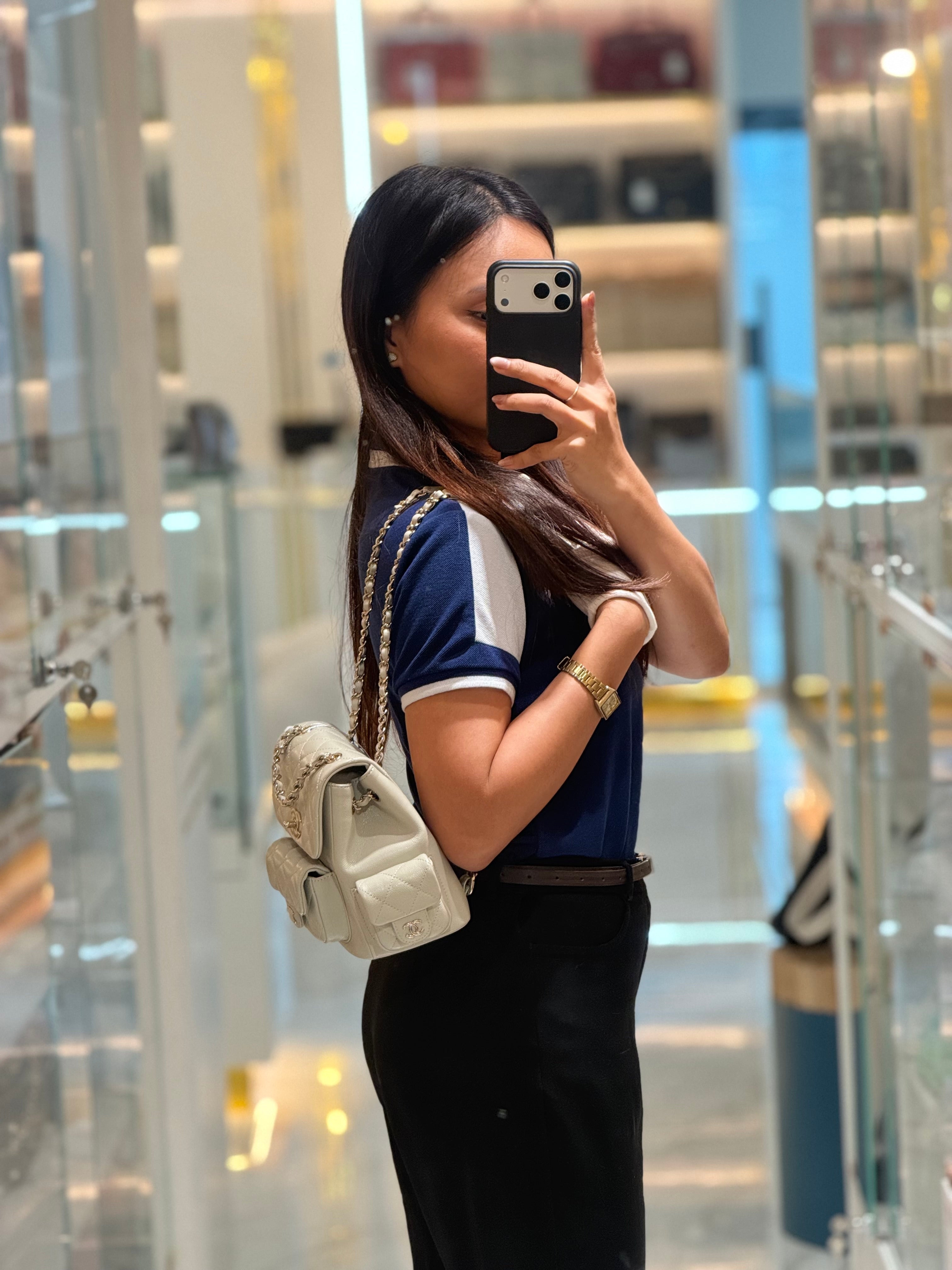 Chanel Duma Backpack Small in Gray Caviar Leather & Light Gold Hardware Microchip | Purse Maison Luxury Bags Shop