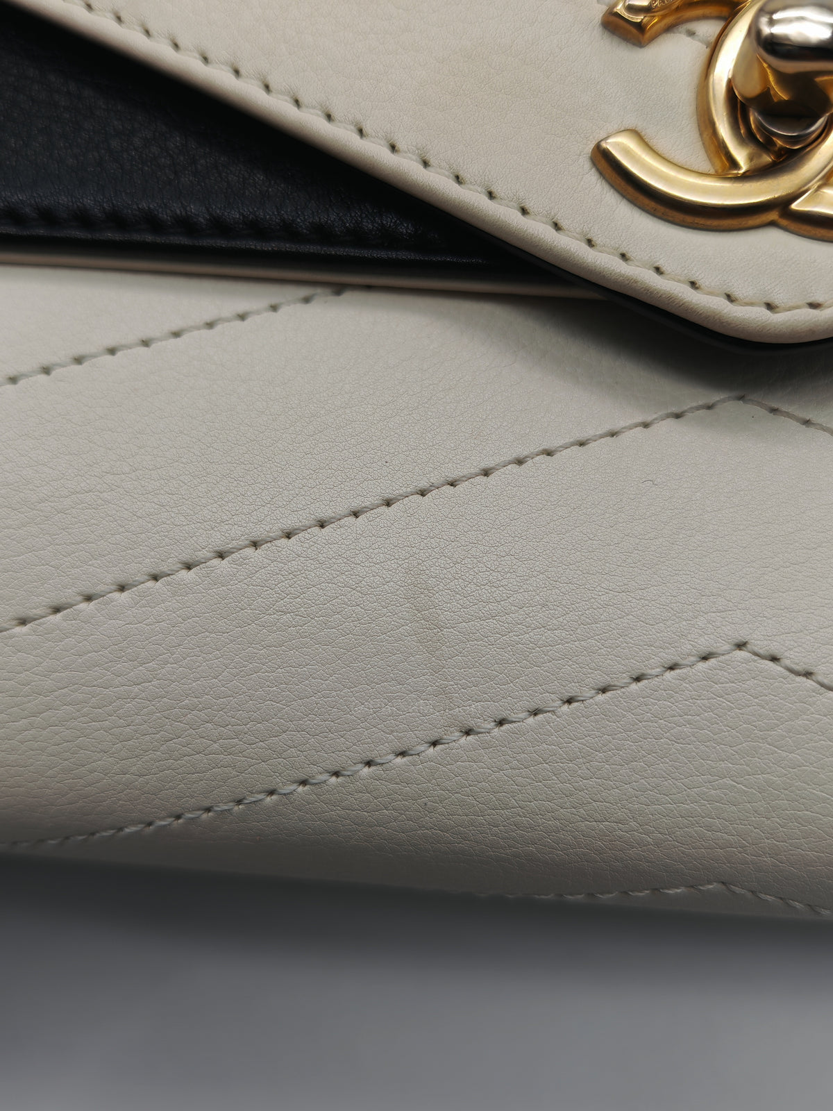 Chanel Envelope Flap Bag in White Chevron Calfskin Leather and Gold Hardware Series 27 | Purse Maison Luxury Bags Shop