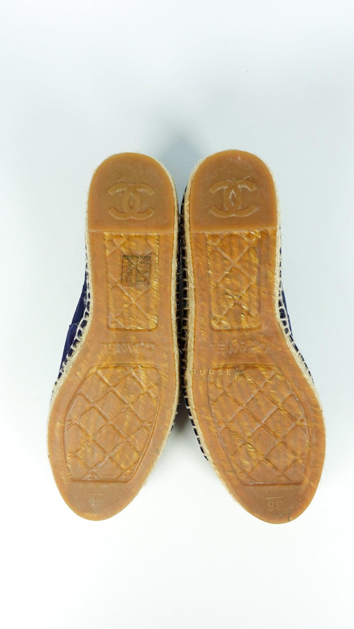 Chanel Espadrilles Suede Navy Blue Size 36 EU (22.5cm)