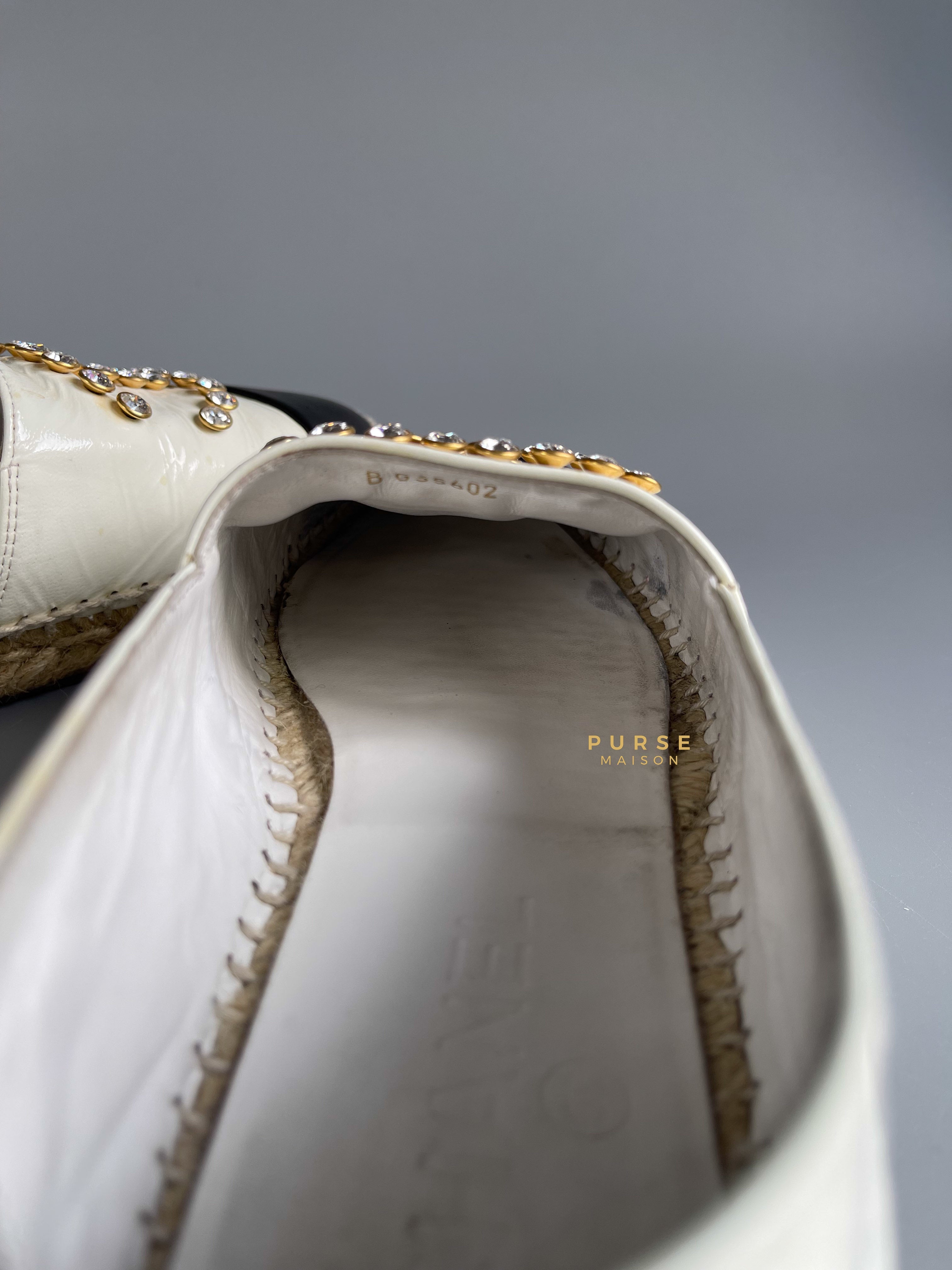 Chanel Espadrilles White Lambskin with Swarovski (Limited Ed) Size 38 EU (24cm) | Purse Maison Luxury Bags Shop