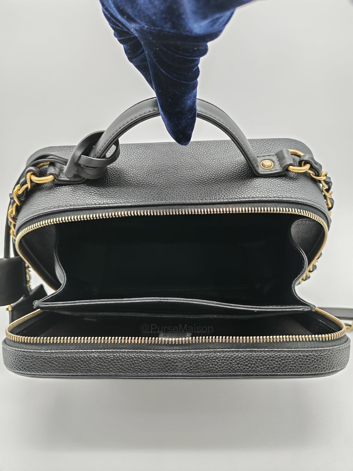 Chanel Filigree Vanity Case Large Black Caviar Leather in Aged Gold Hardware (Series 27) | Purse Maison Luxury Bags Shop