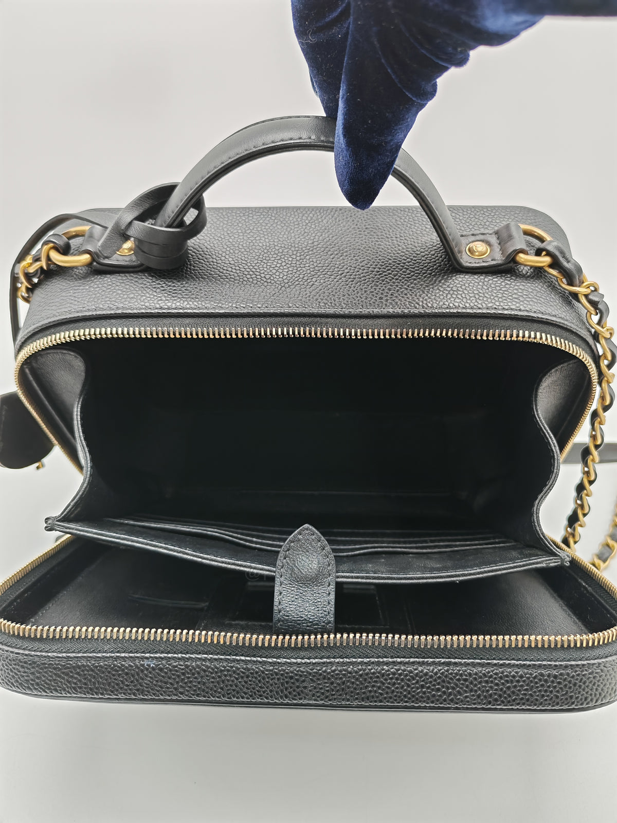 Chanel Filigree Vanity Case Large Black Caviar Leather in Aged Gold Hardware (Series 27) | Purse Maison Luxury Bags Shop