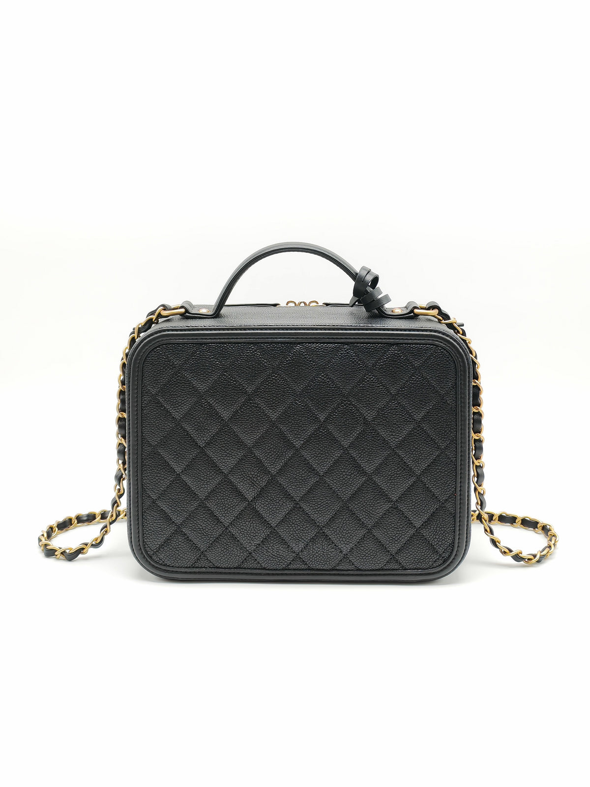 Chanel Filigree Vanity Case Large Black Caviar Leather in Aged Gold Hardware (Series 27) | Purse Maison Luxury Bags Shop