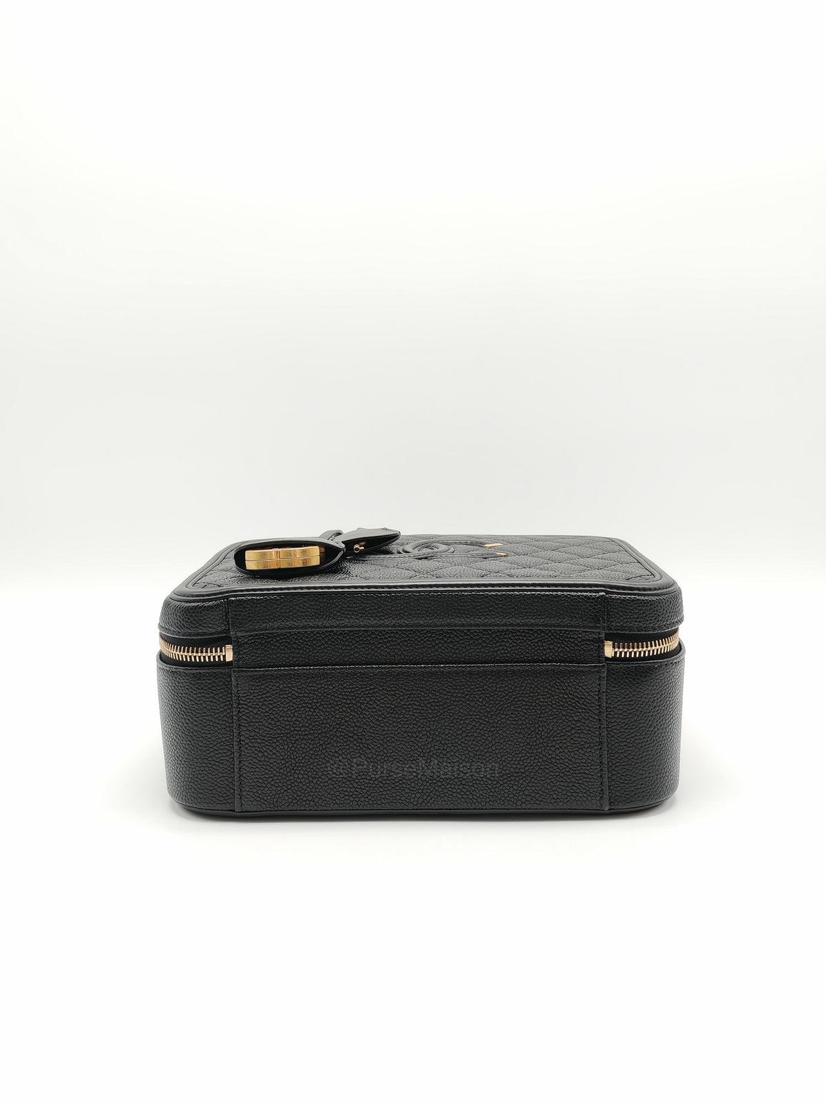Chanel Filigree Vanity Case Large Black Caviar Leather in Aged Gold Hardware (Series 27) | Purse Maison Luxury Bags Shop