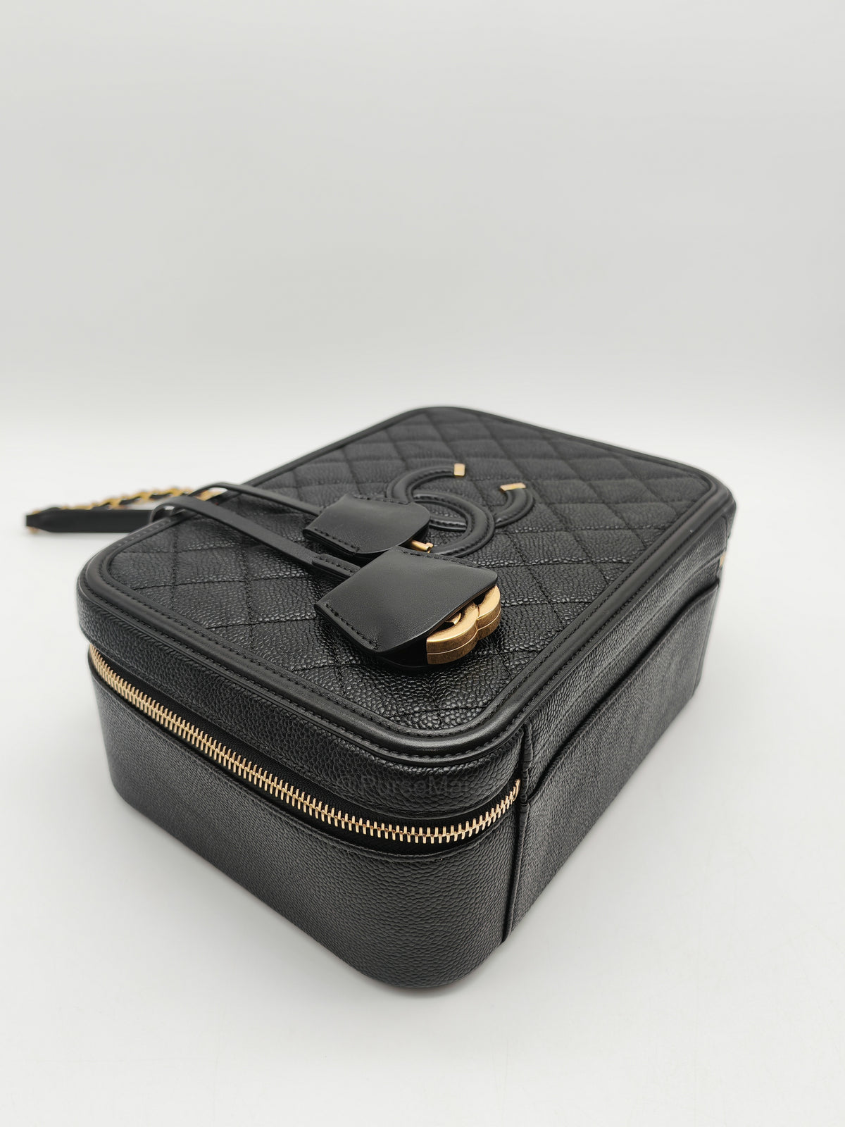Chanel Filigree Vanity Case Large Black Caviar Leather in Aged Gold Hardware (Series 27) | Purse Maison Luxury Bags Shop