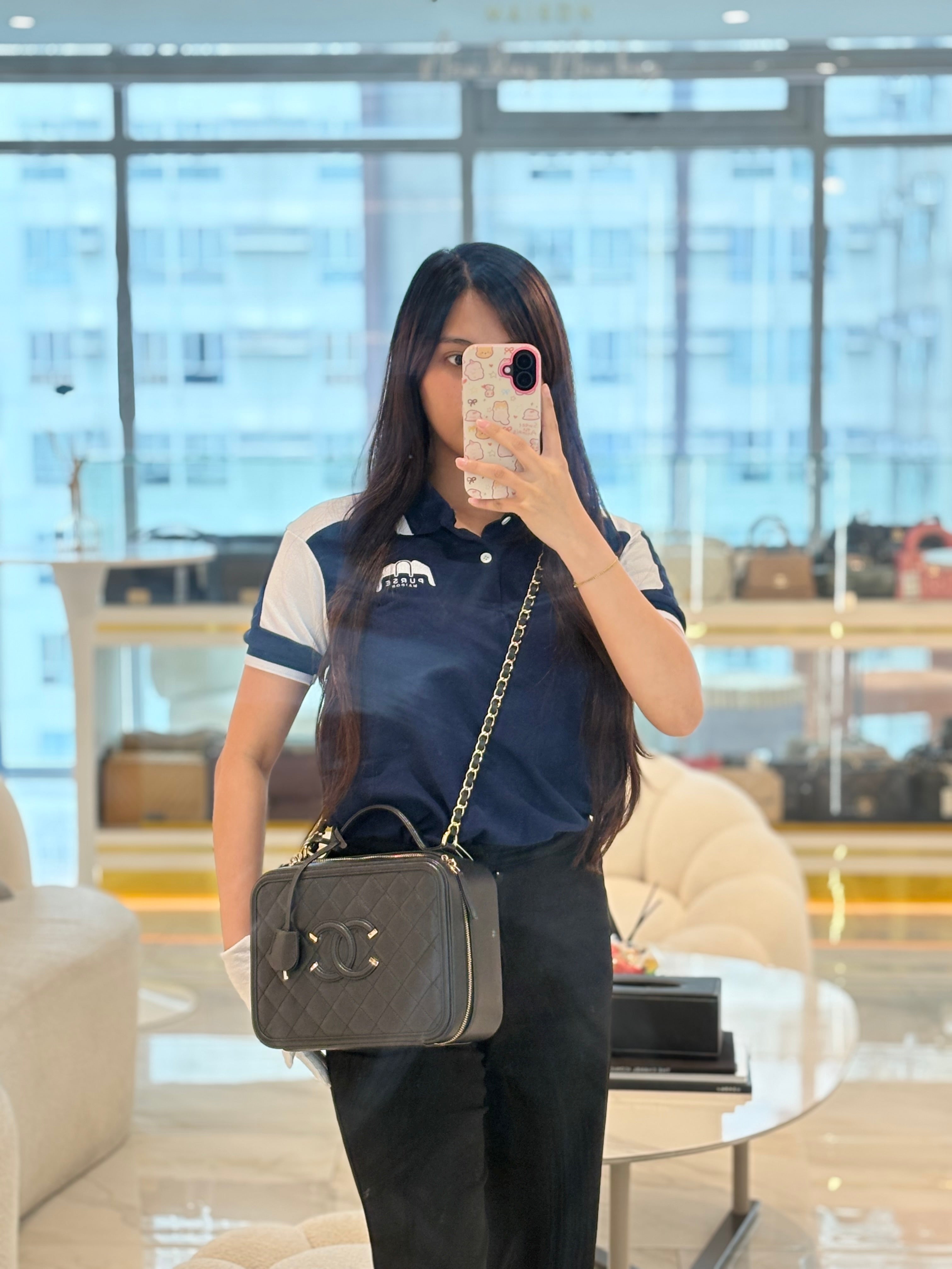 Chanel Filigree Vanity Case Large Black Caviar Leather in Light Gold Hardware (Series 30) | Purse Maison Luxury Bags Shop