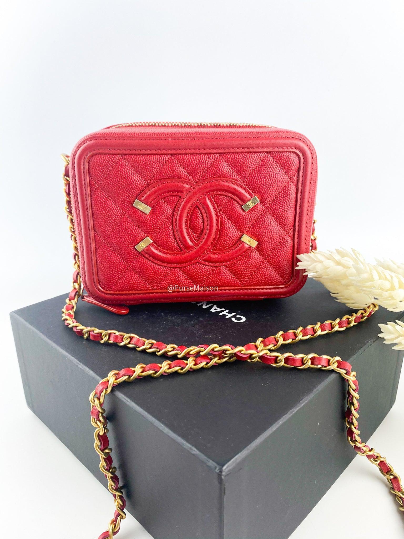 Chanel Filigree Vanity Clutch Quilted Caviar and Aged gold