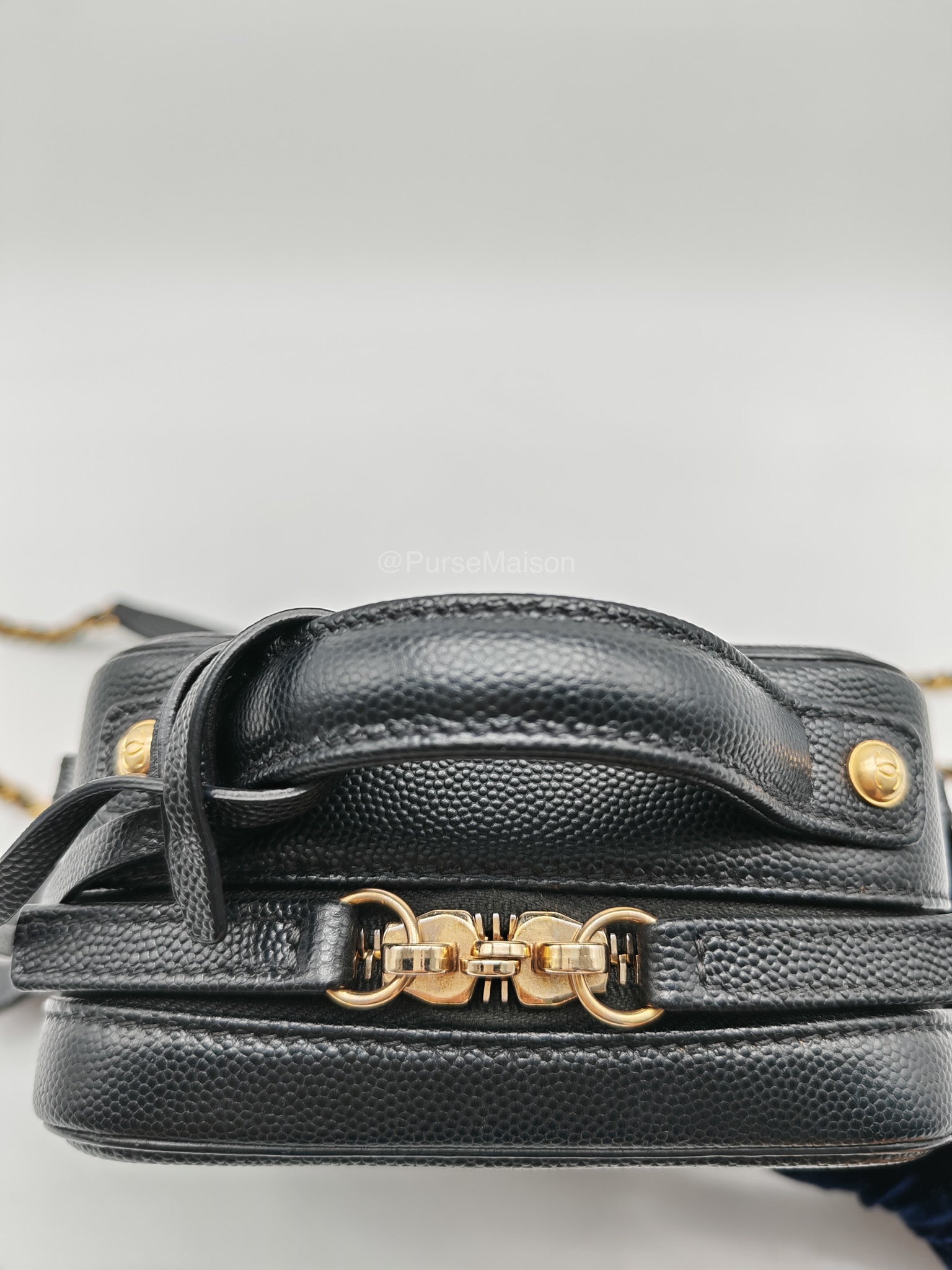Chanel Filigree Vertical Vanity Case in Black Caviar Leather Aged Gold Hardware (Series 28) | Purse Maison Luxury Bags Shop
