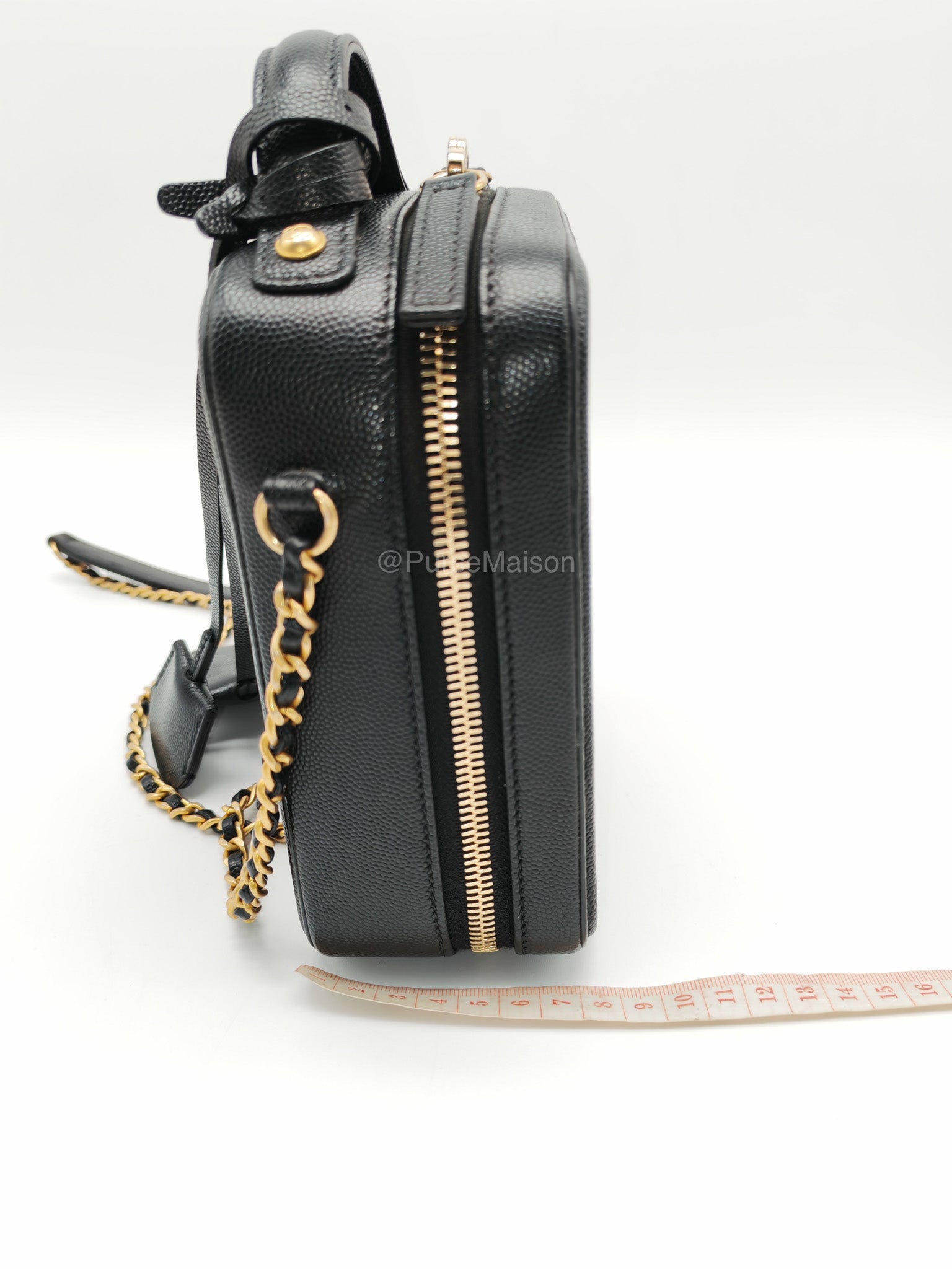 Chanel Filigree Vertical Vanity Case in Black Caviar Leather Aged Gold Hardware (Series 28) | Purse Maison Luxury Bags Shop