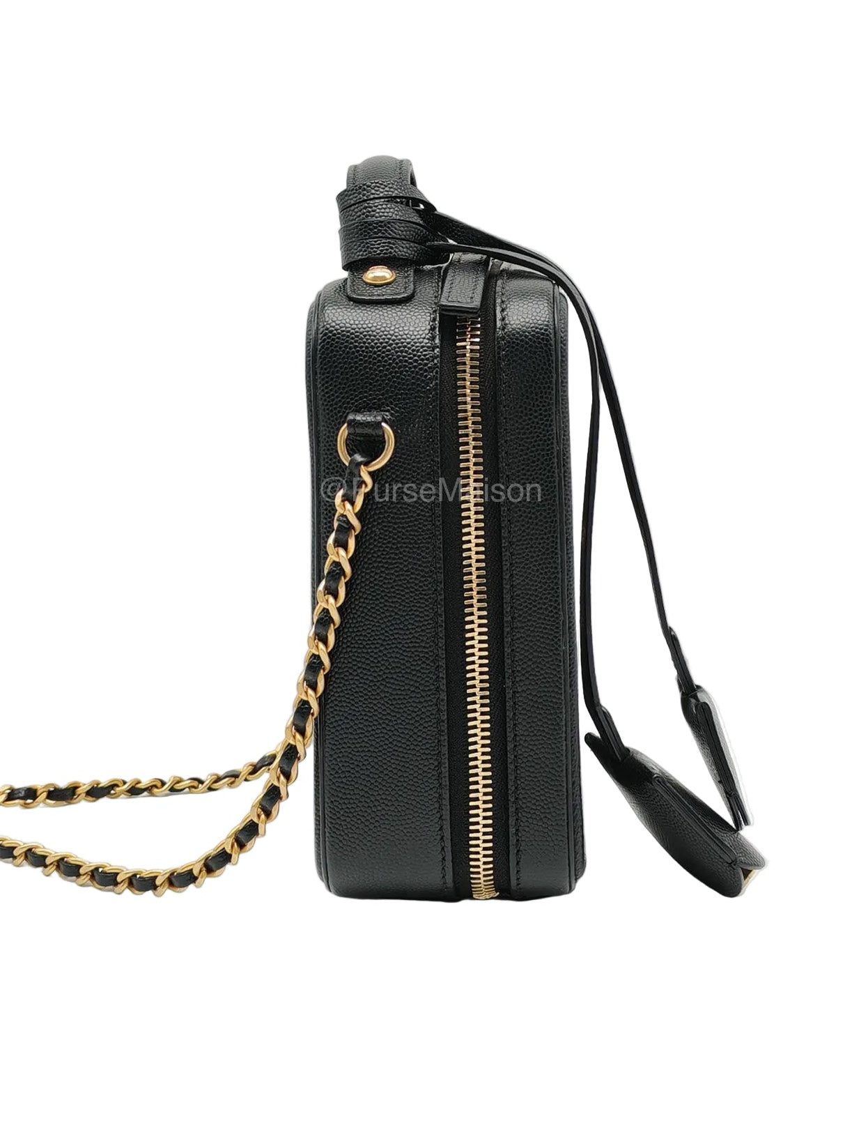 Chanel Filigree Vertical Vanity Case in Black Caviar Leather Aged Gold Hardware (Series 28) | Purse Maison Luxury Bags Shop