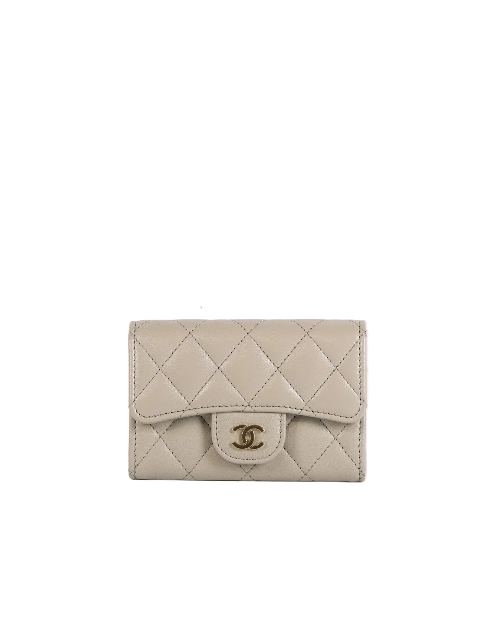 Flap Card Holder in Gray Lambskin Leather and Light Gold Hardware Series 31 | Purse Maison Luxury Bags Shop