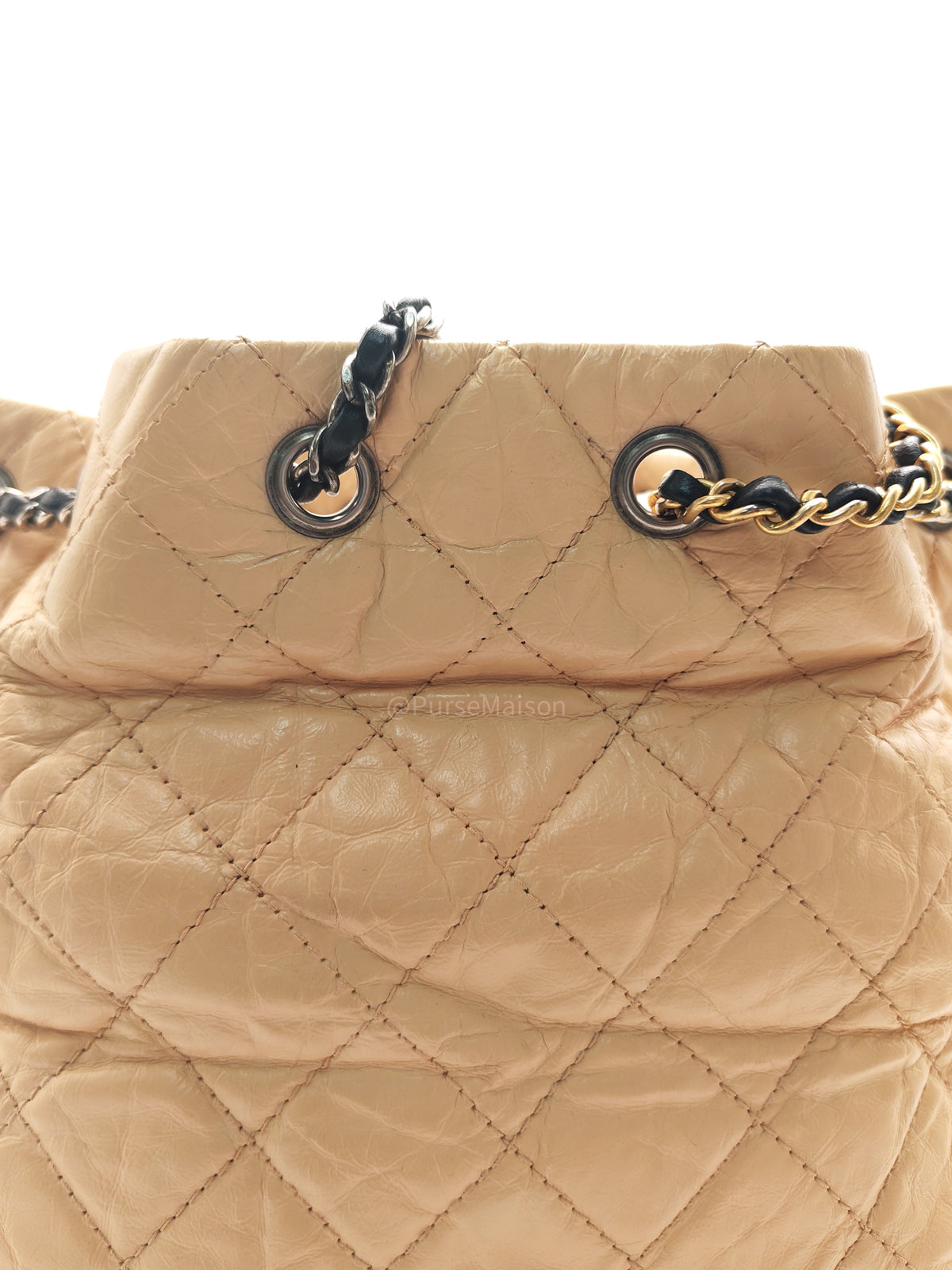 Chanel Gabrielle Backpack Small in Beige Aged Calfskin Leather Mix Hardware (Series 25) | Purse Maison Luxury Bags Shop
