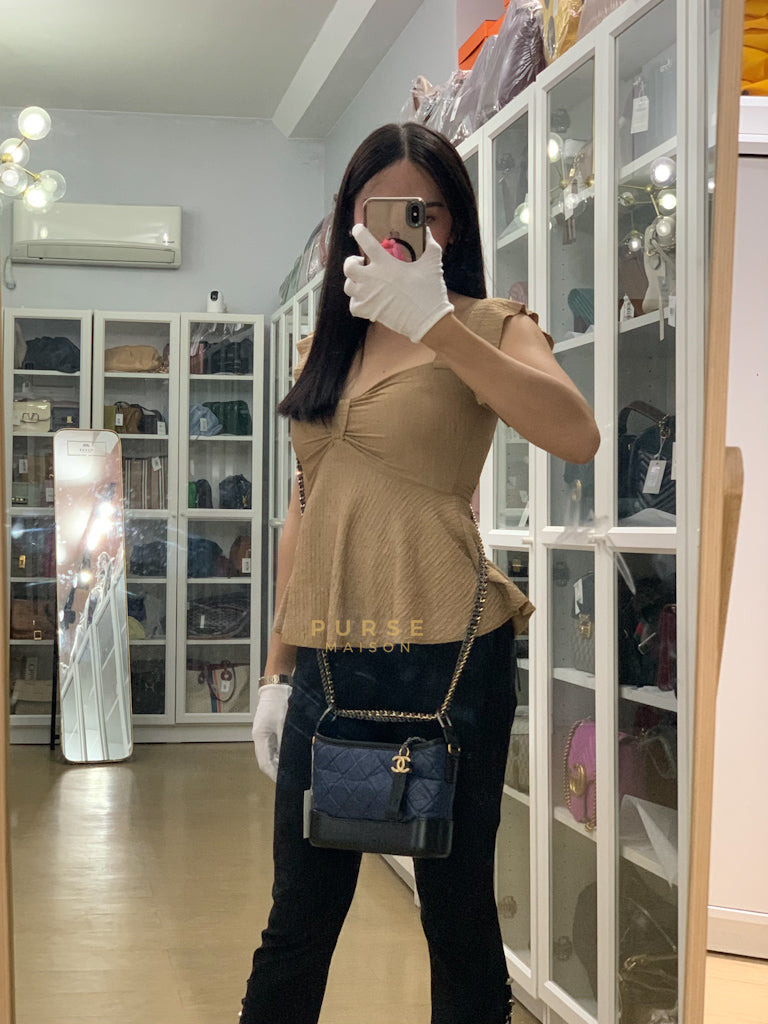 Gabrielle Hobo Bag Mini in Navy Blue Quilted Calfskin Leather & Mix Hardware (Series 24) | Purse Maison Luxury Bags Shop