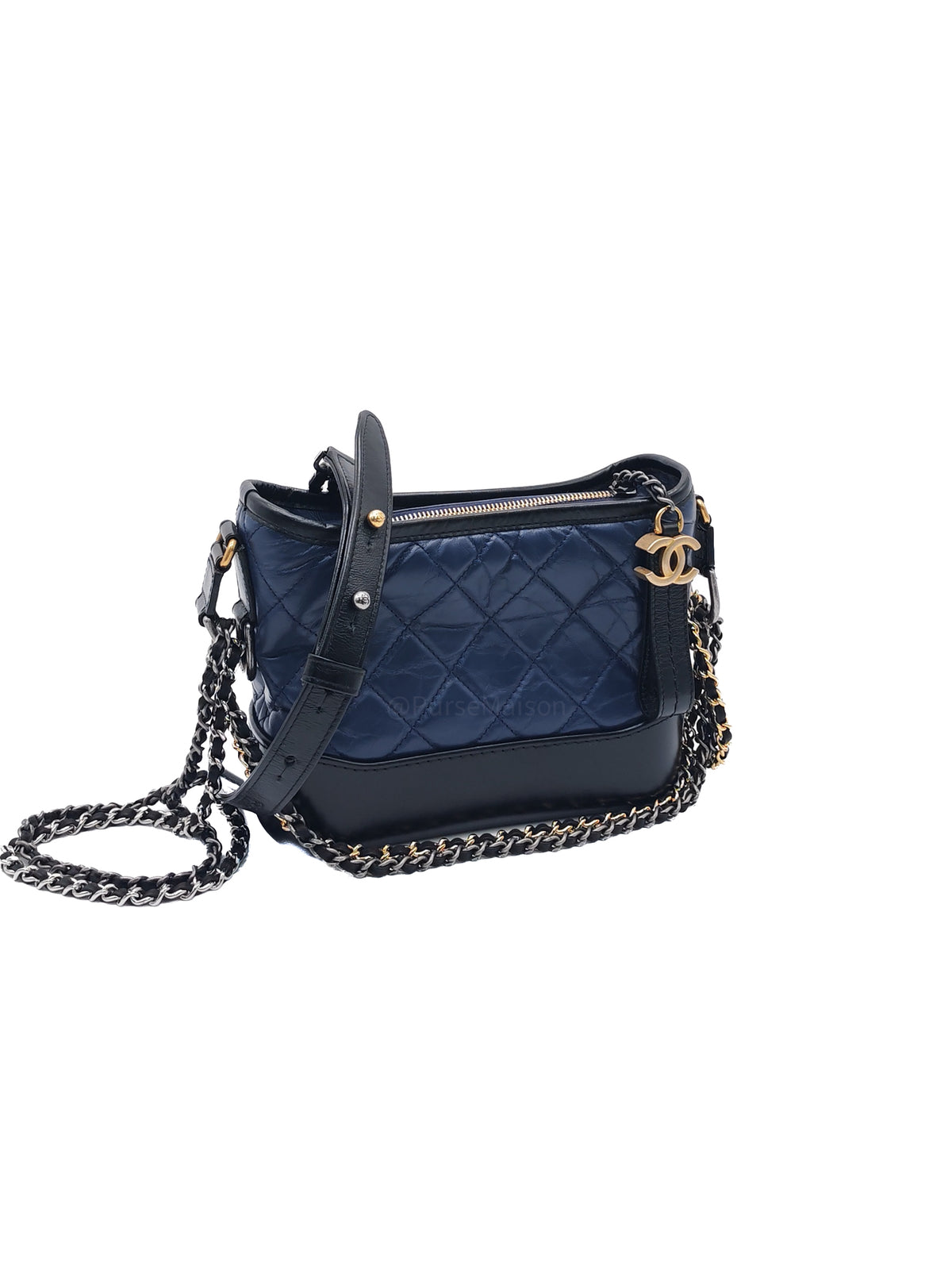 Chanel Gabrielle Hobo Bag Small in Navy Blue Quilted Aged Calfskin Leather and Mix Hardware Series 24 | Purse Maison Luxury Bags Shop