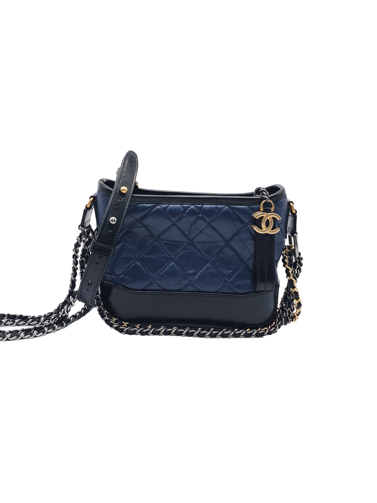 Chanel Gabrielle Hobo Bag Small in Navy Blue Quilted Aged Calfskin Leather and Mix Hardware Series 24 | Purse Maison Luxury Bags Shop