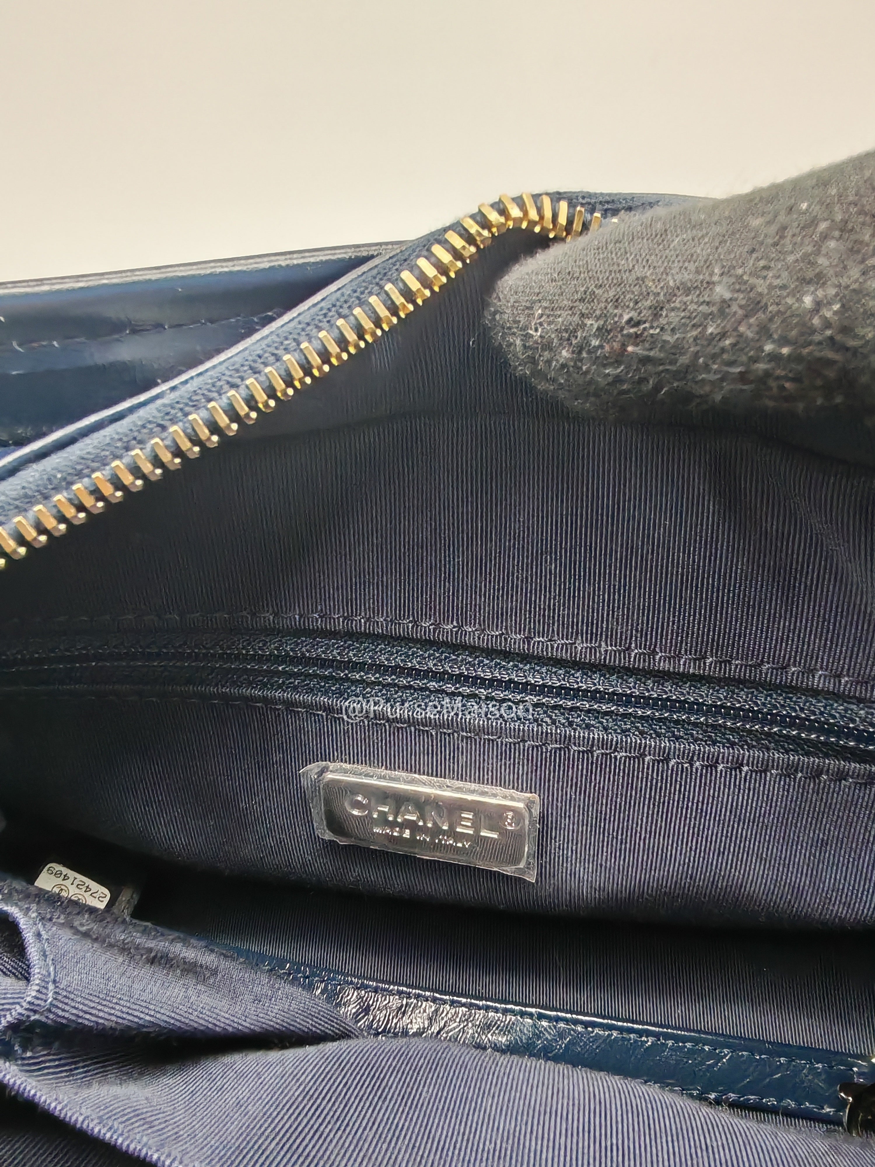 Chanel Gabrielle Hobo Bag Small in Sequin Logo Motif Navy Blue/White Mix Hardware (Series 27) | Purse Maison Luxury Bags Shop