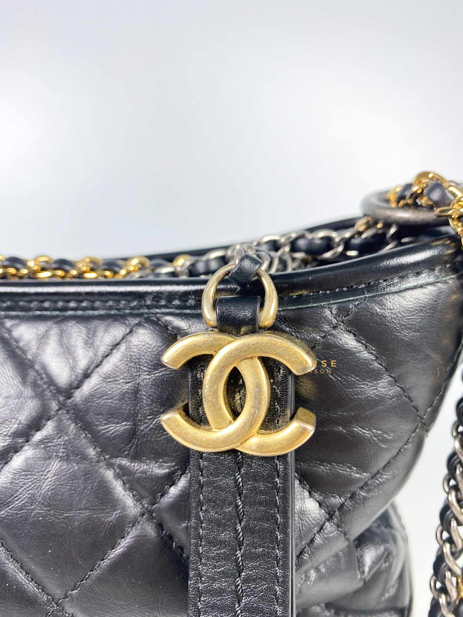 Chanel Gabrielle Medium Hobo Bag in Black Distressed Calfskin Leather & mixed hardware (Series 25)