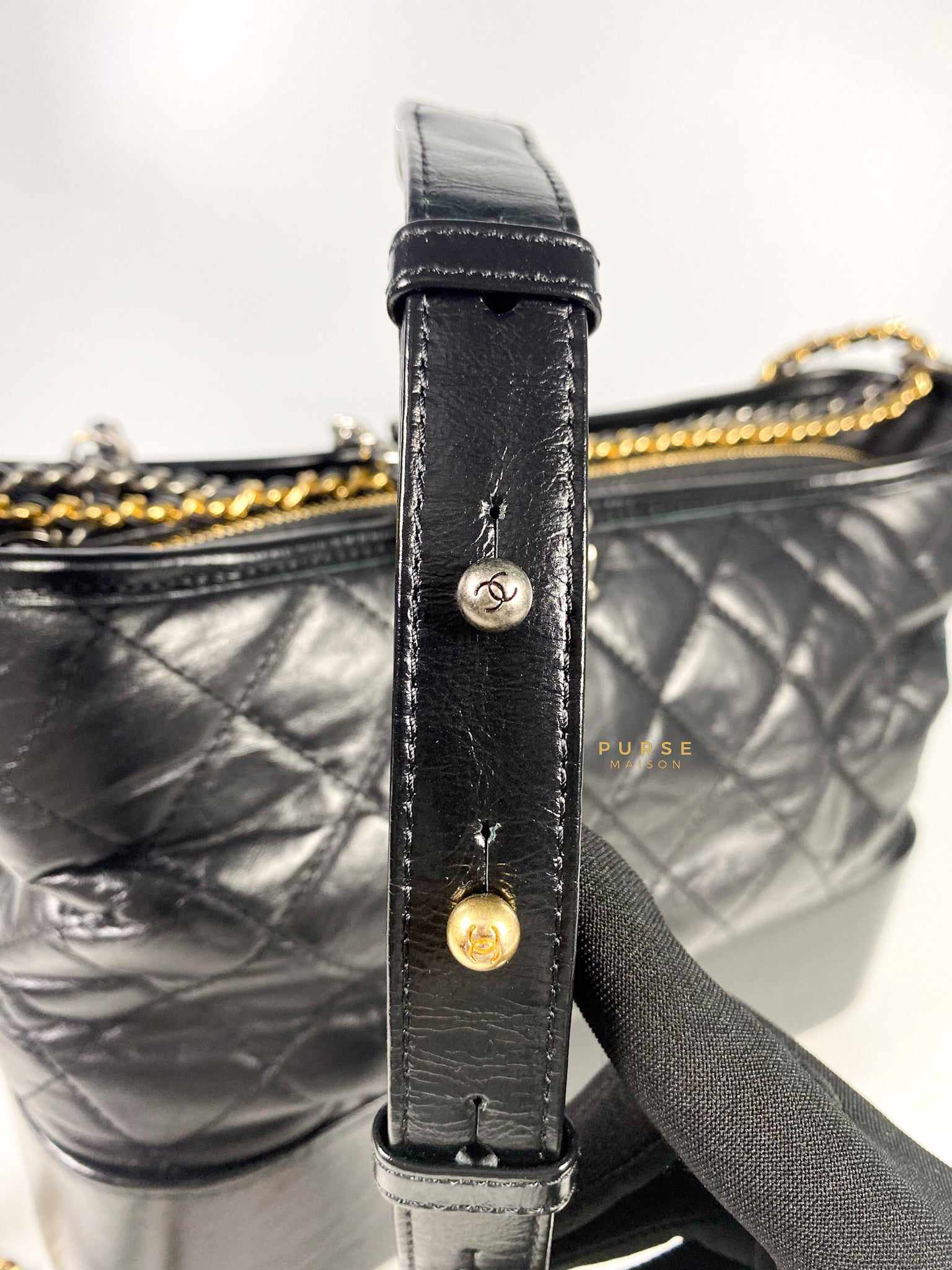 Chanel Gabrielle Medium Hobo Bag in Black Distressed Calfskin Leather & mixed hardware (Series 25)