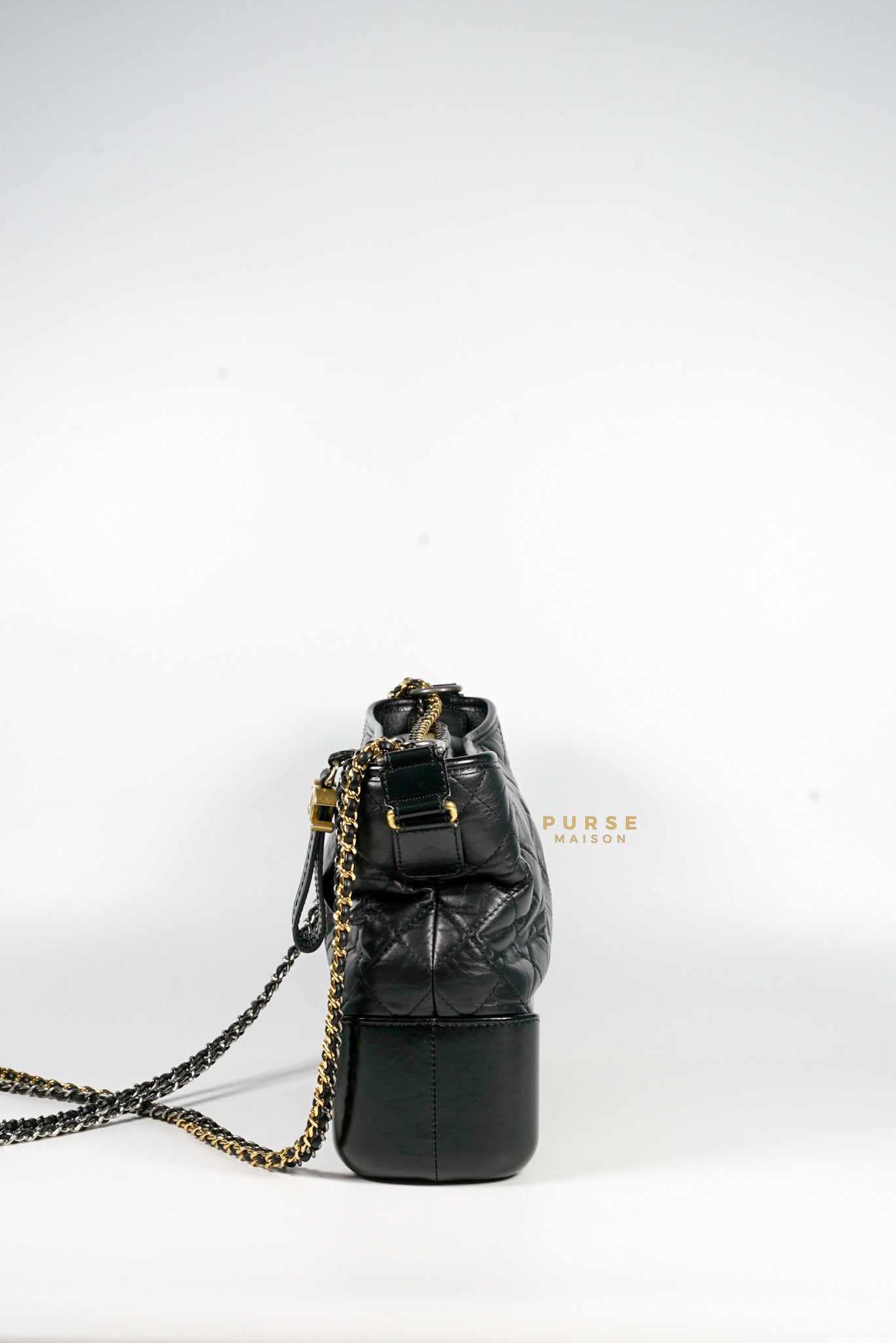 Chanel Gabrielle Medium Hobo Bag in Black Distressed Calfskin Leather & mixed hardware (Series 25)