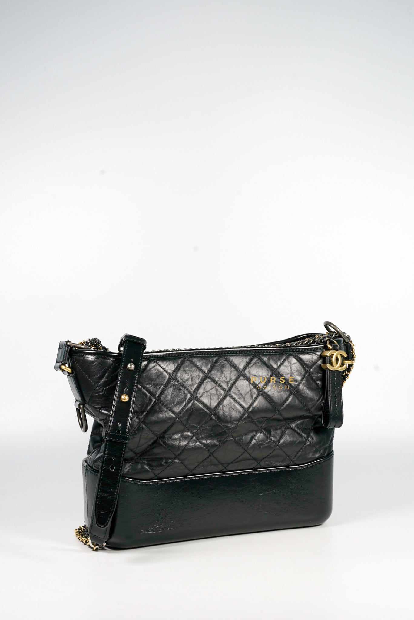 Chanel Gabrielle Medium Hobo Bag in Black Distressed Calfskin Leather & mixed hardware (Series 25)