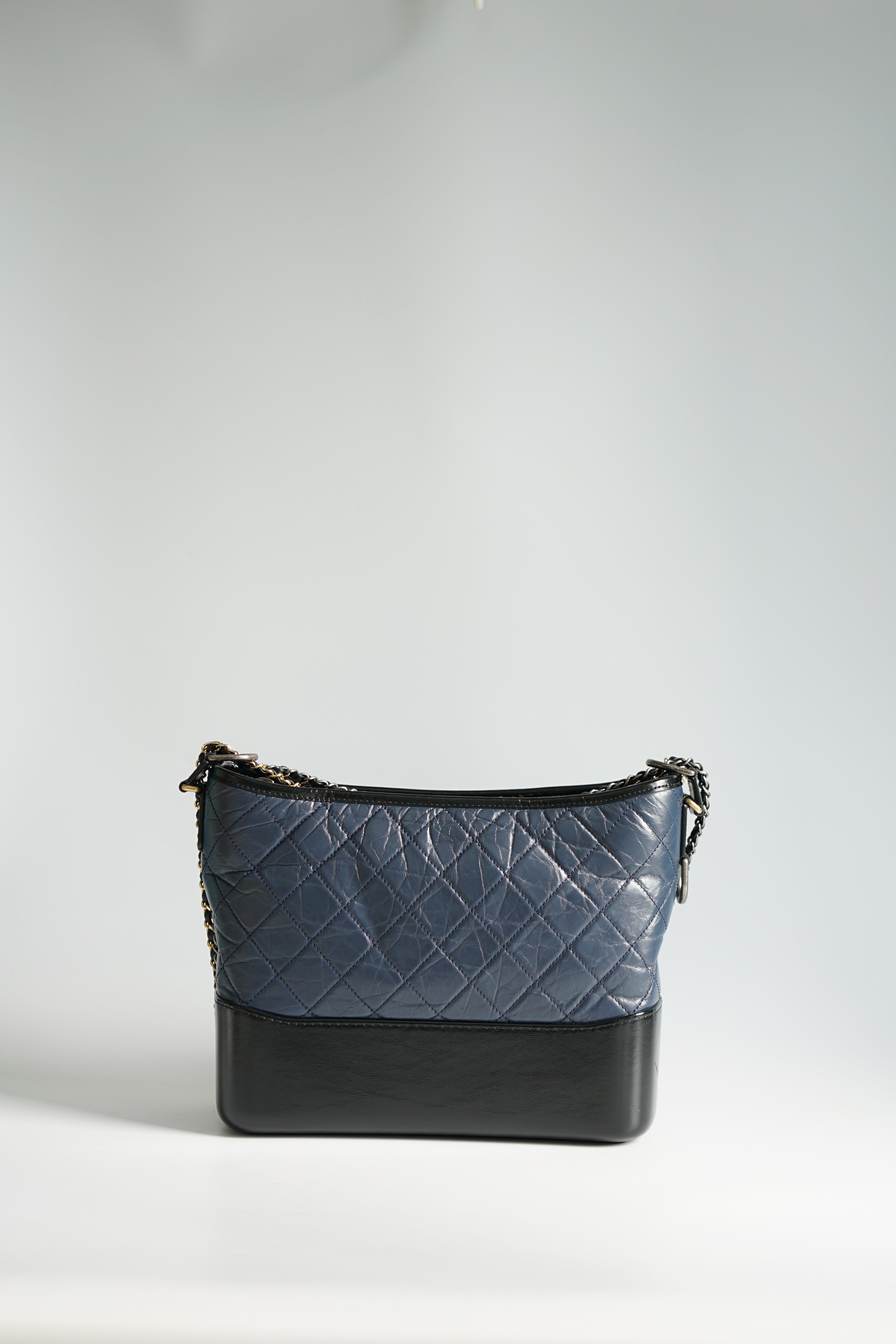 Chanel Gabrielle Medium Hobo Bag in Navy Blue Distressed Calfskin Leather & Mixed Hardware (Series 26)