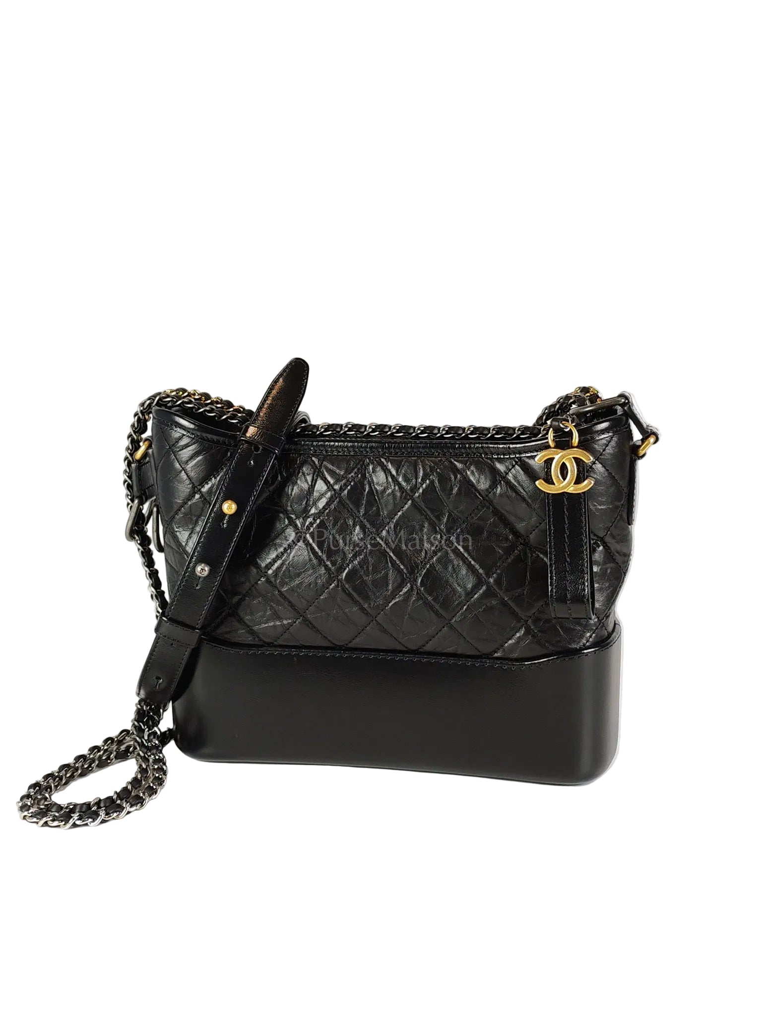 Gabrielle Medium in Black Quilted Distressed Calfskin & Mixed Hardware (Microchip) | Purse Maison Luxury Bags Shop