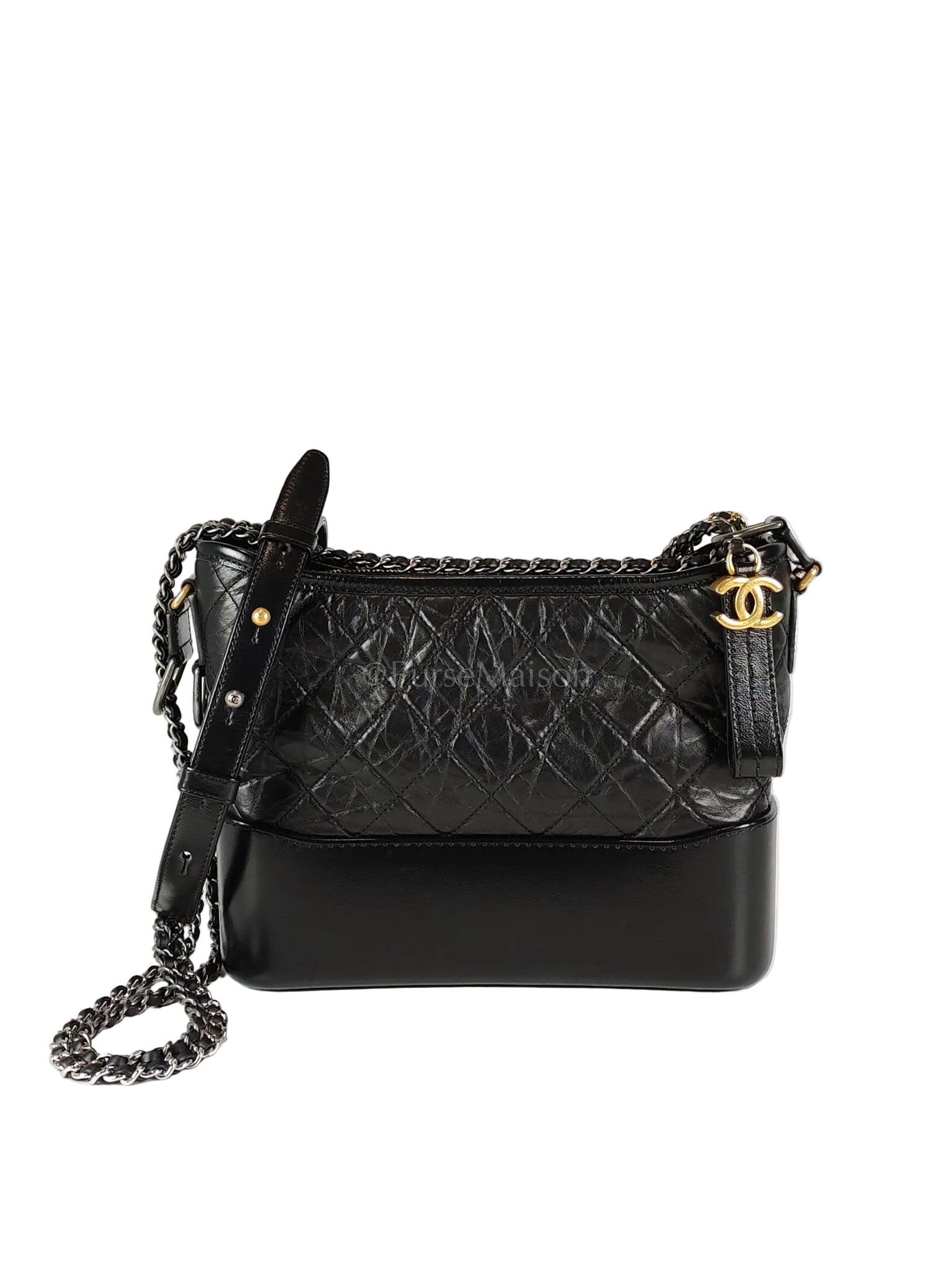 Gabrielle Medium in Black Quilted Distressed Calfskin & Mixed Hardware (Microchip) | Purse Maison Luxury Bags Shop