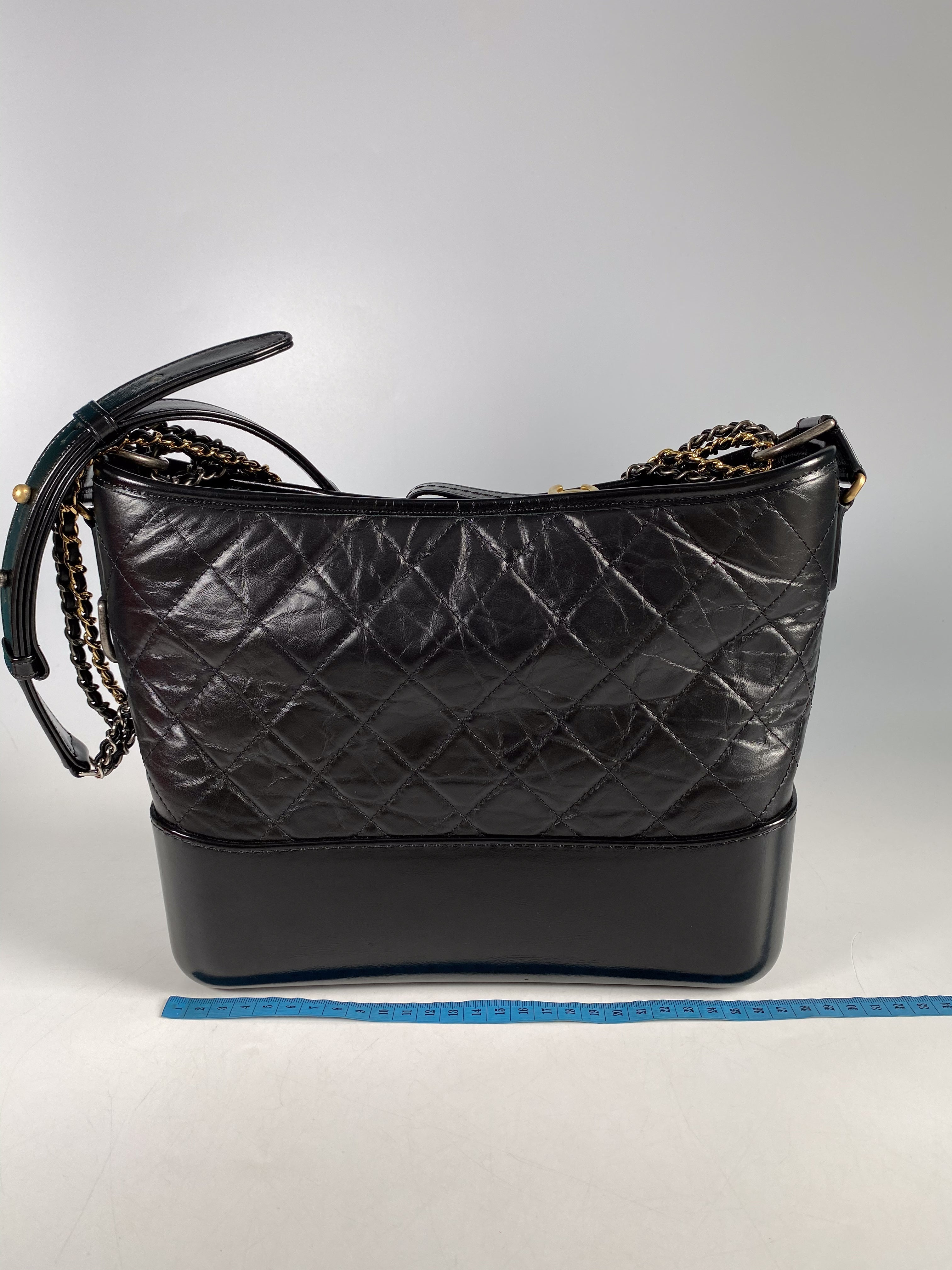 Chanel Gabrielle Old Medium Hobo Bag in Black Distressed Calfskin Leather & Mixed Hardware (Series 25)