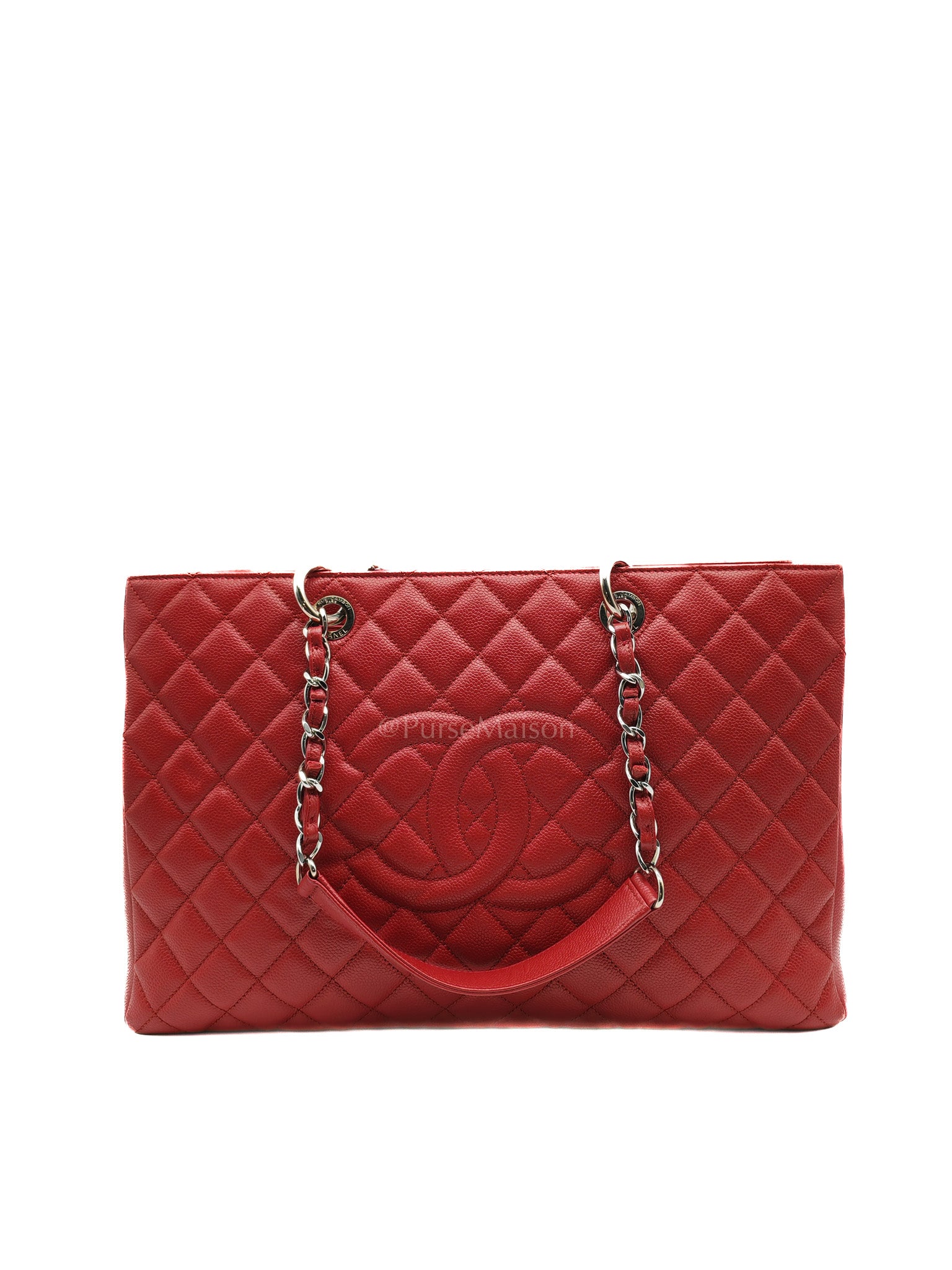 Chanel Grand Shopping Tote Bag XL in Red Caviar Leather Silver Hardware (Series 16) | Purse Maison Luxury Bags Shop