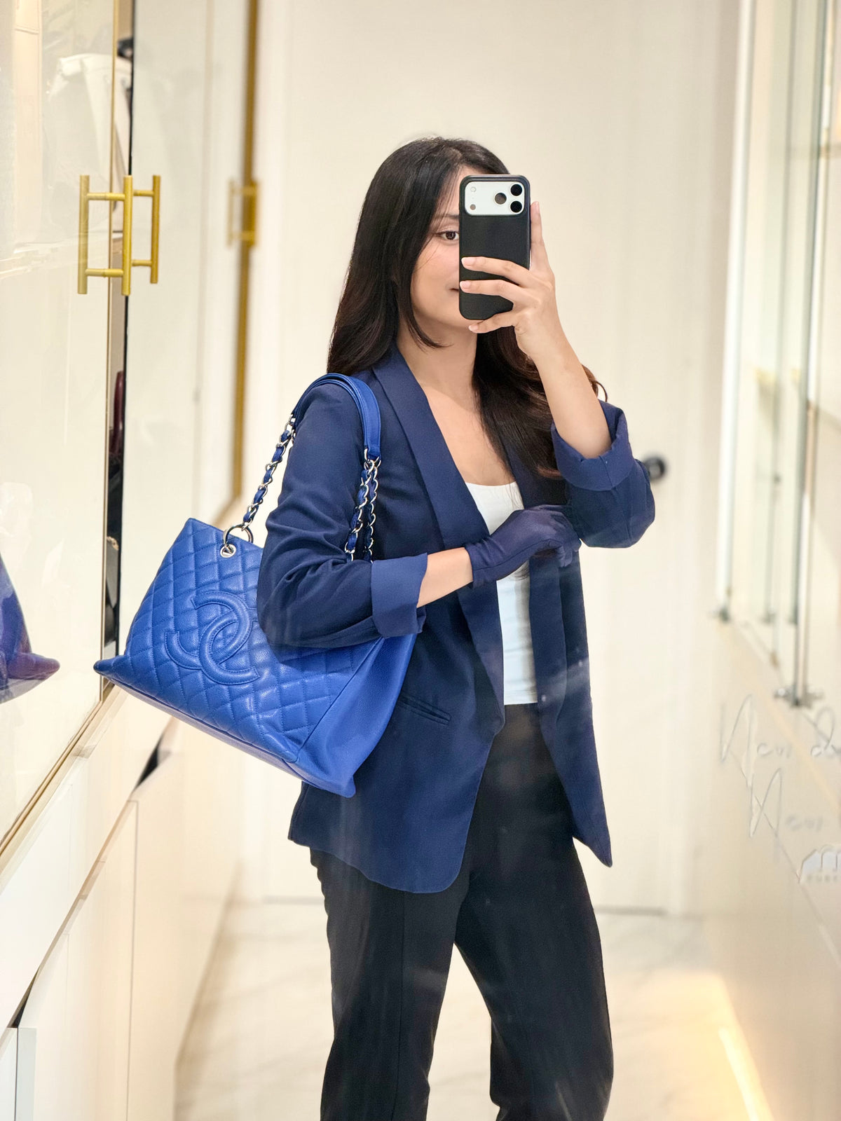 Chanel Grand Shopping Tote (GST) in Blue Caviar Leather and Silver Hardware Series 13 | Purse Maison Luxury Bags Shop