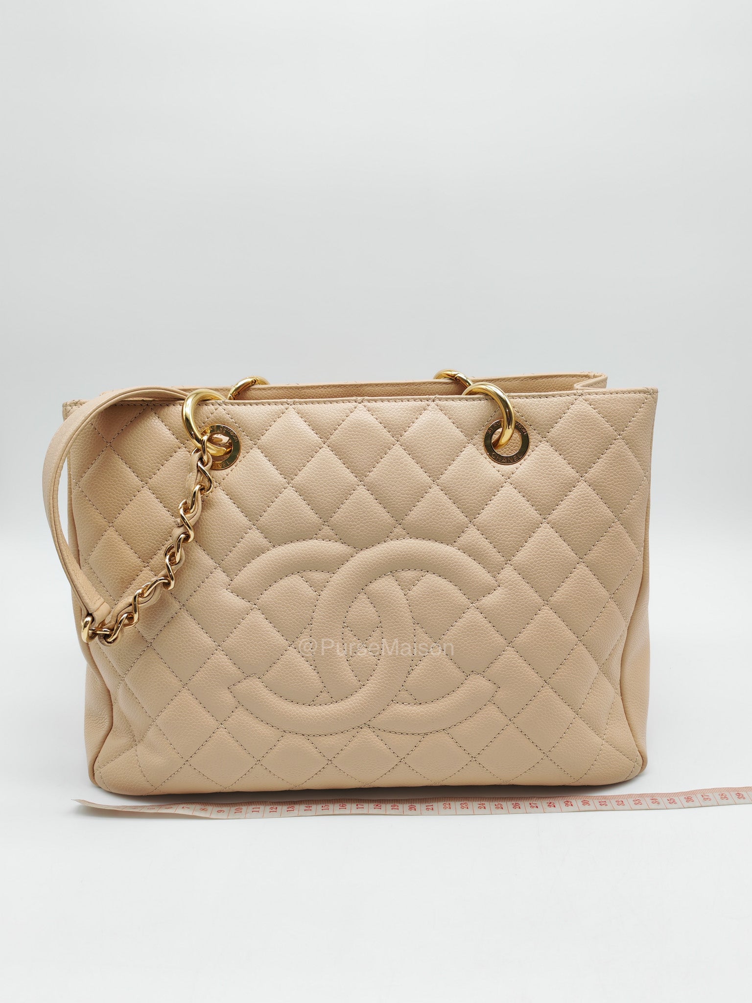 Chanel Grand Shopping Tote in Beige Quilted Caviar Leather and Gold Hardware Series 16 | Purse Maison Luxury Bags Shop