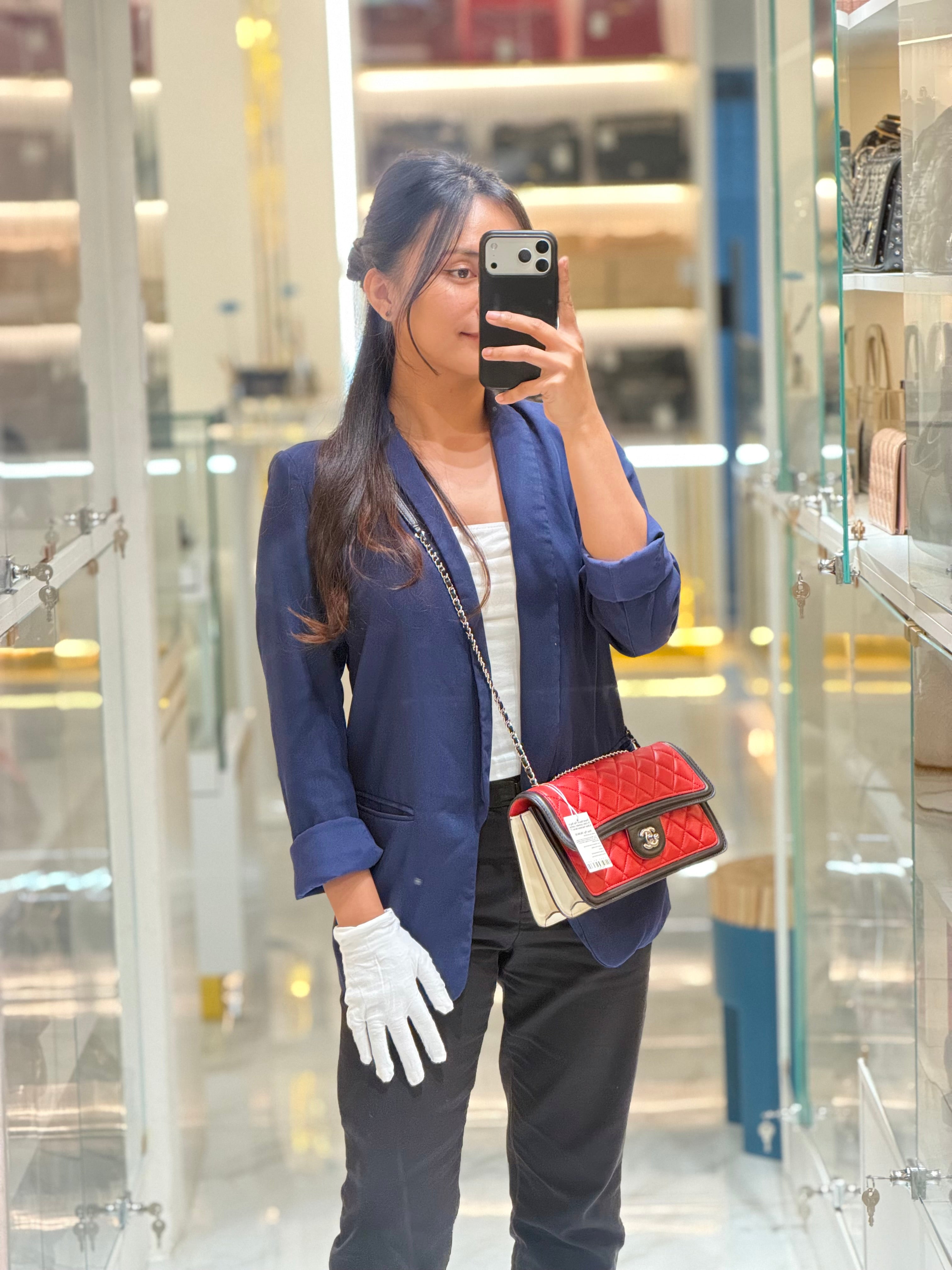 Chanel Graphic Flap Bag in Tri-Color Lambskin Leather & Silver Hardware Series 17 | Purse Maison Luxury Bags Shop