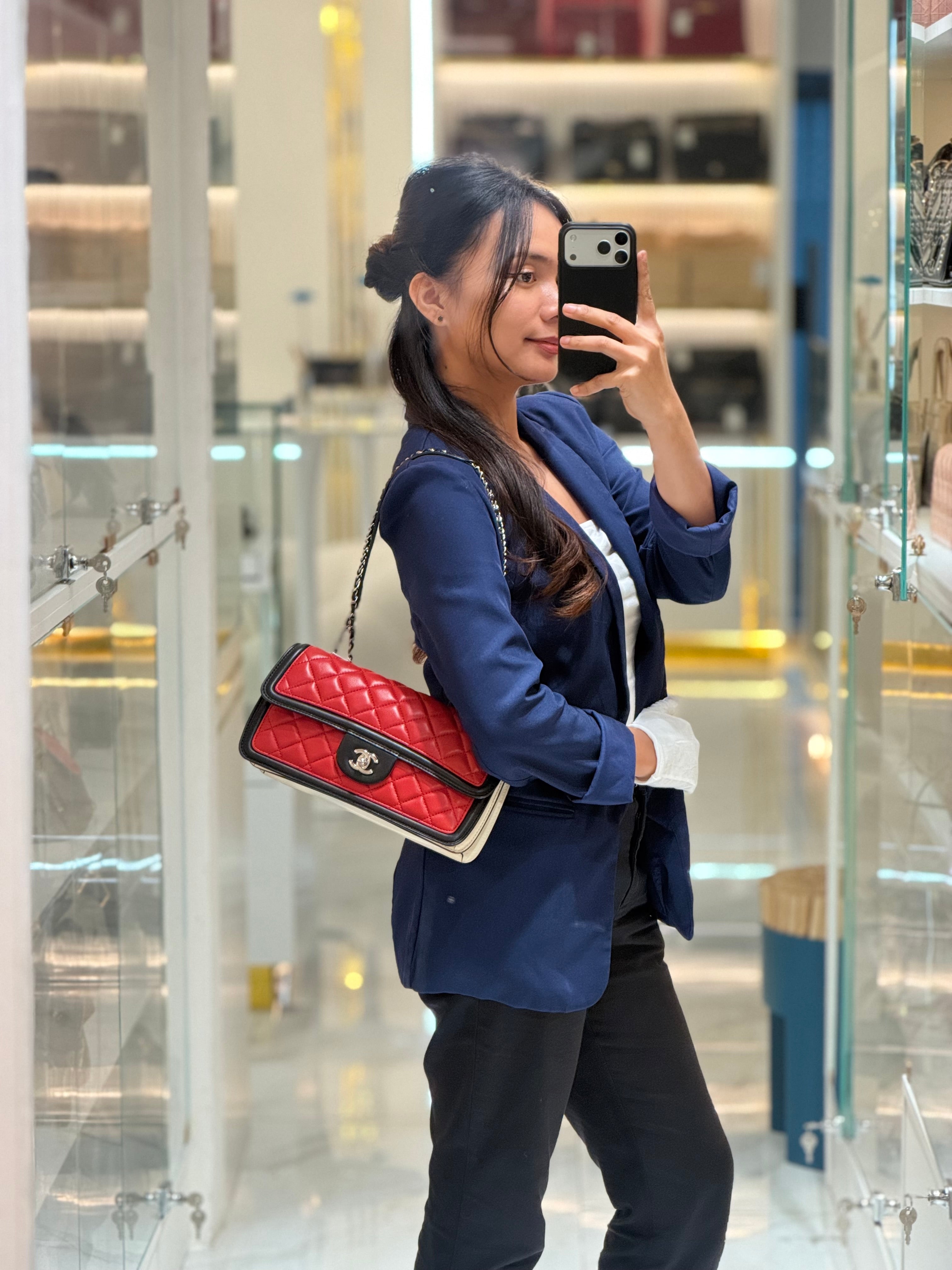 Chanel Graphic Flap Bag in Tri-Color Lambskin Leather & Silver Hardware Series 17 | Purse Maison Luxury Bags Shop
