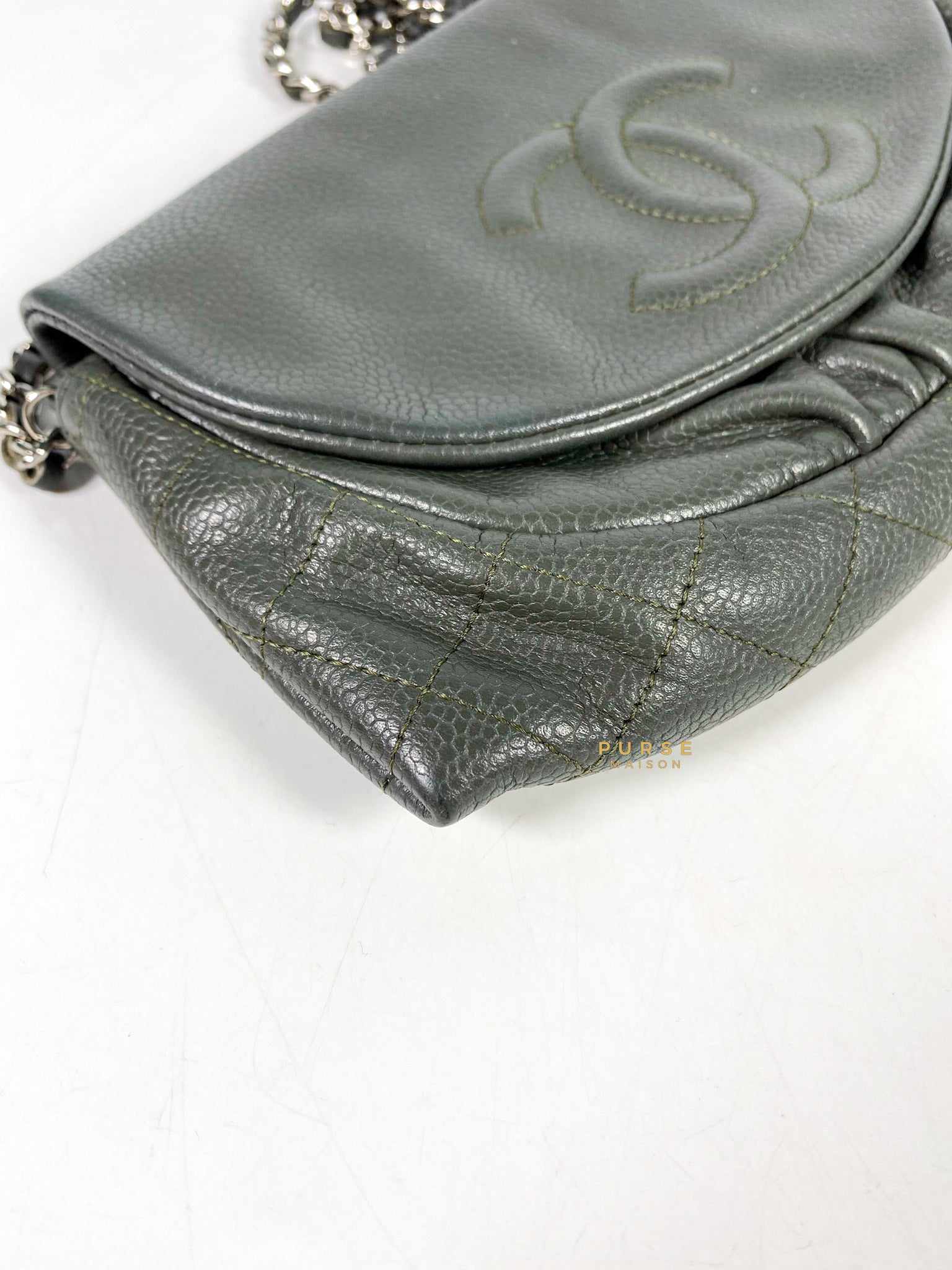 Chanel Half Moon Wallet on Chain in Grey Caviar Leather and Silver Hardware Series 15