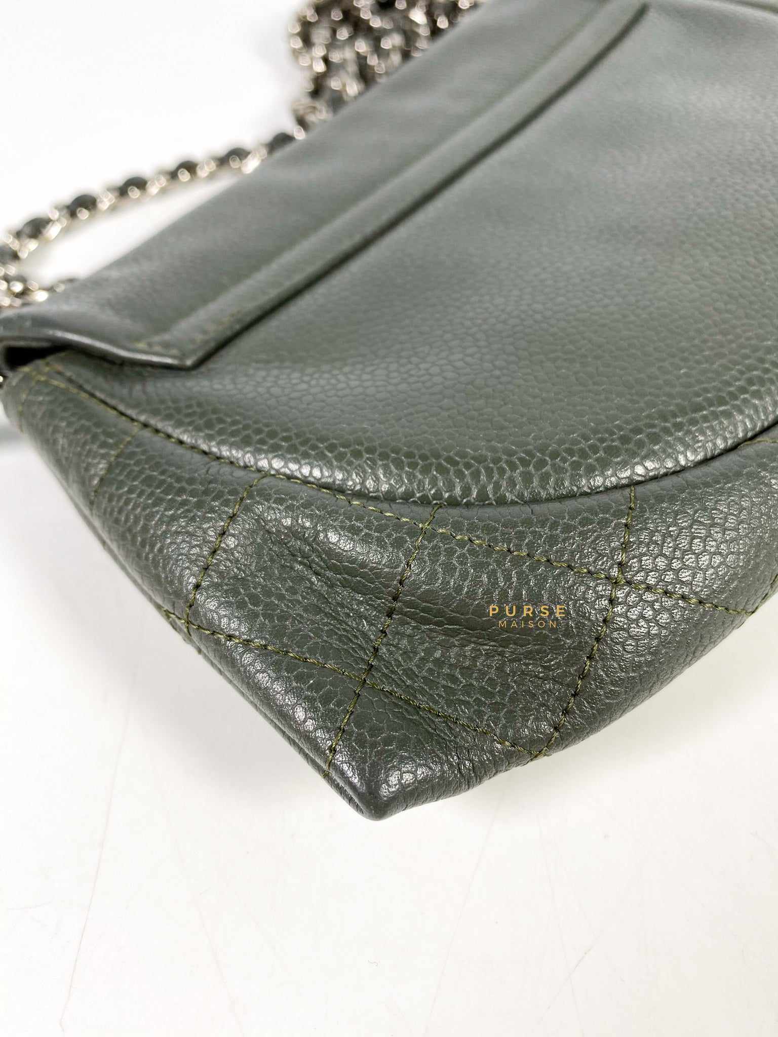 Chanel Half Moon Wallet on Chain in Grey Caviar Leather and Silver Hardware Series 15