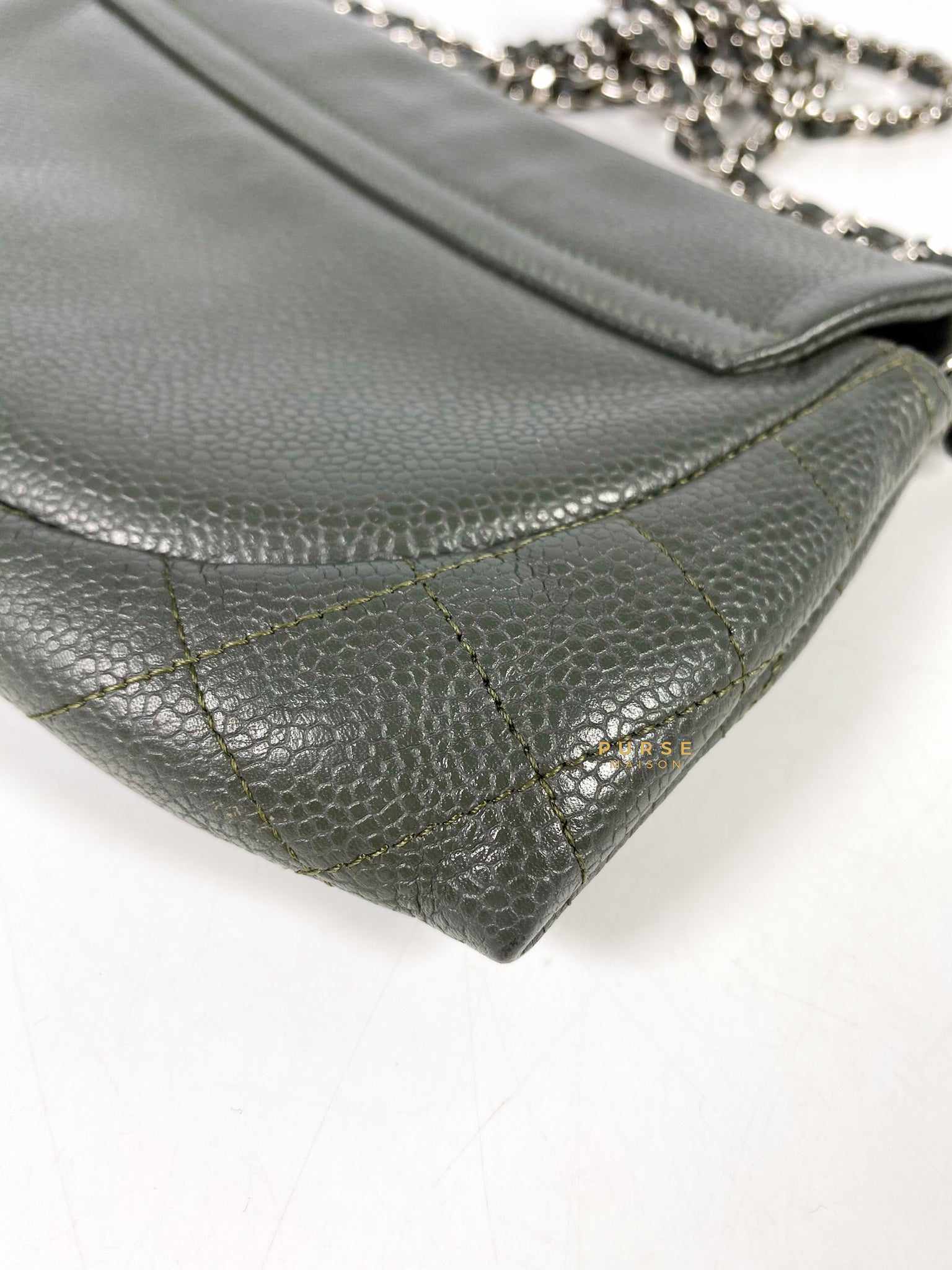 Chanel Half Moon Wallet on Chain in Grey Caviar Leather and Silver Hardware Series 15