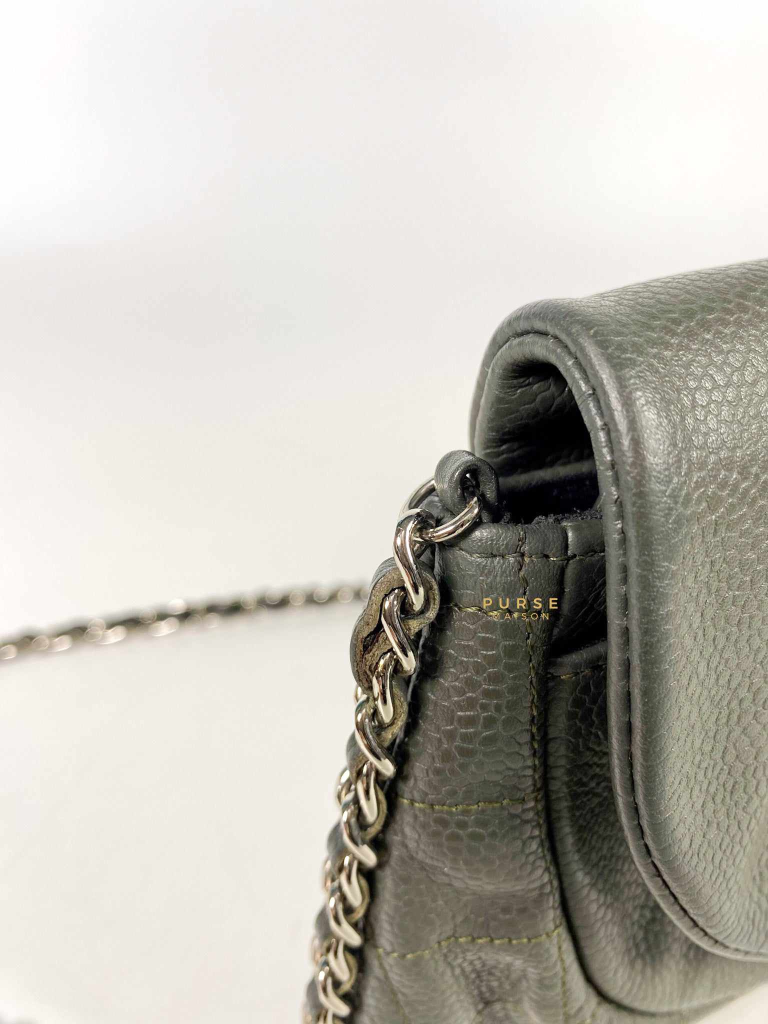 Chanel Half Moon Wallet on Chain in Grey Caviar Leather and Silver Hardware Series 15