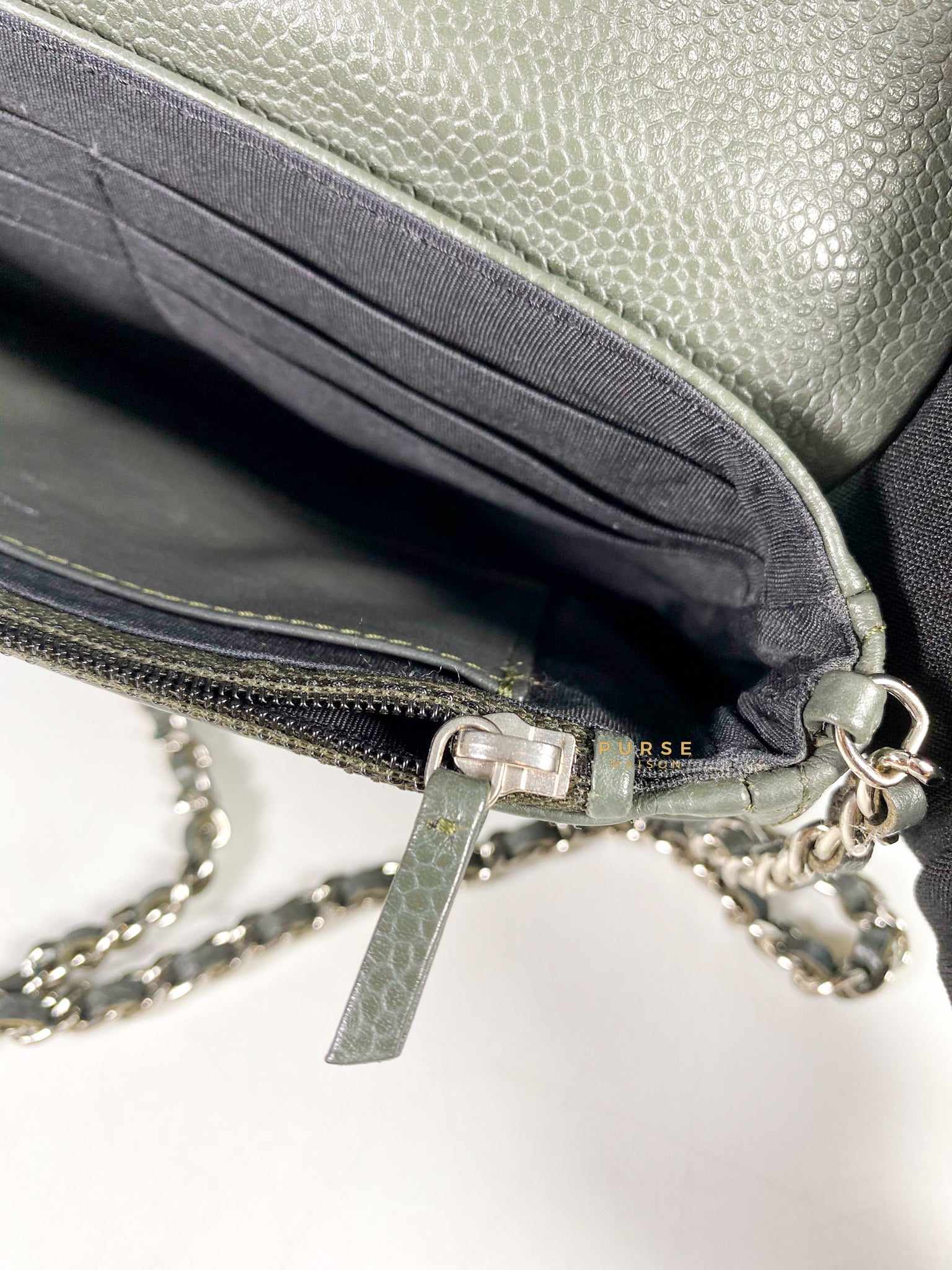 Chanel Half Moon Wallet on Chain in Grey Caviar Leather and Silver Hardware Series 15