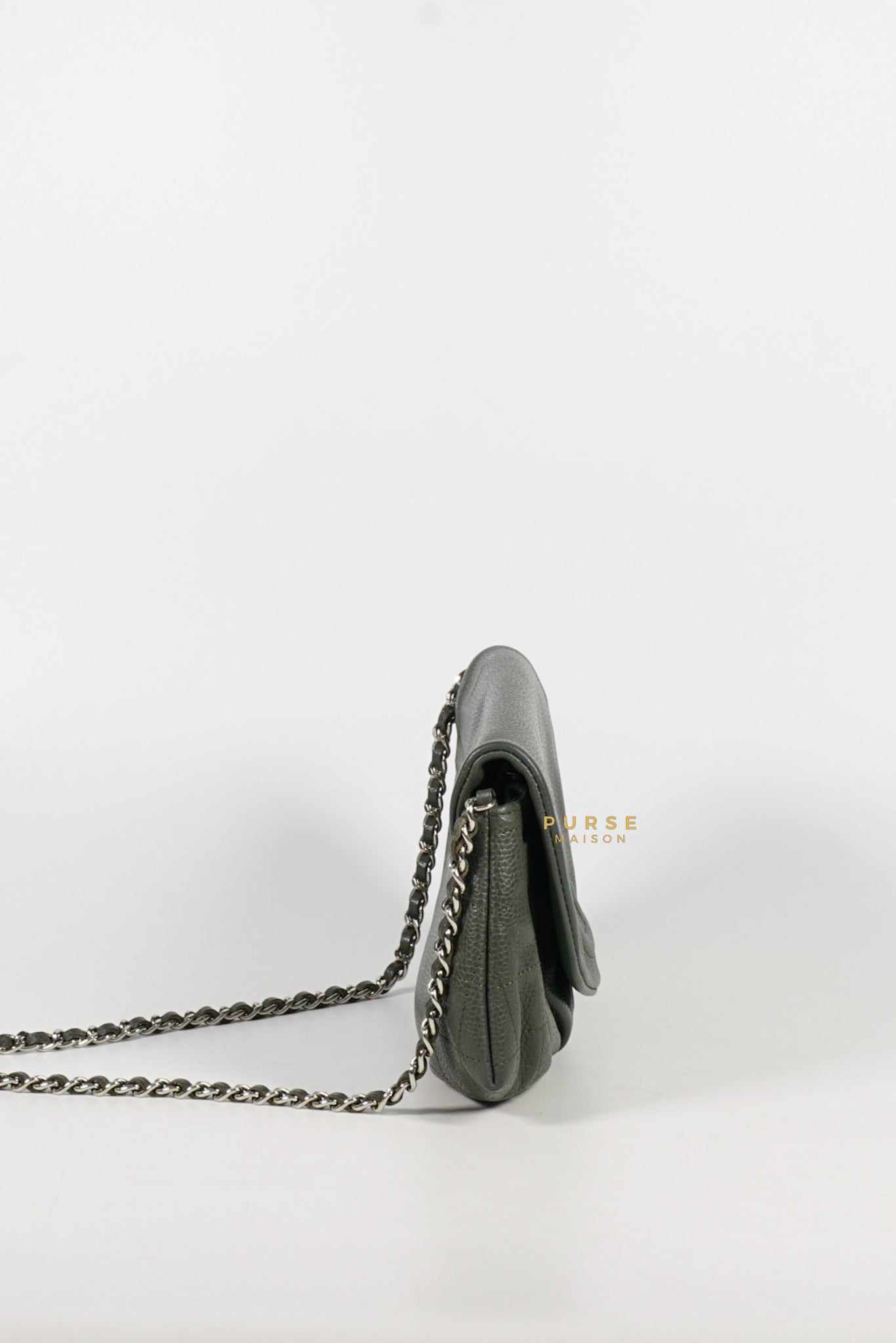 Chanel Half Moon Wallet on Chain in Grey Caviar Leather and Silver Hardware Series 15