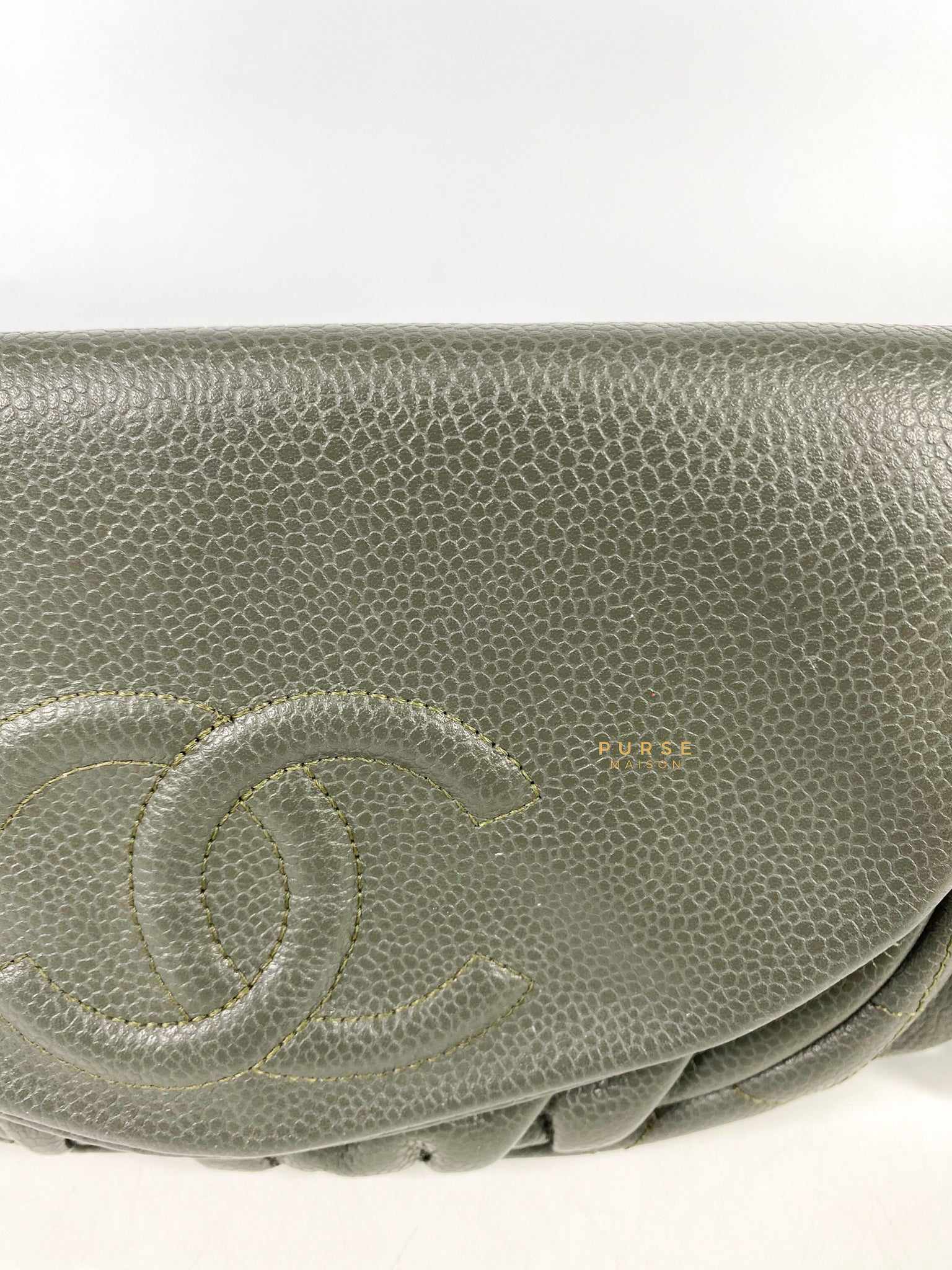 Chanel Half Moon Wallet on Chain in Grey Caviar Leather and Silver Hardware Series 15