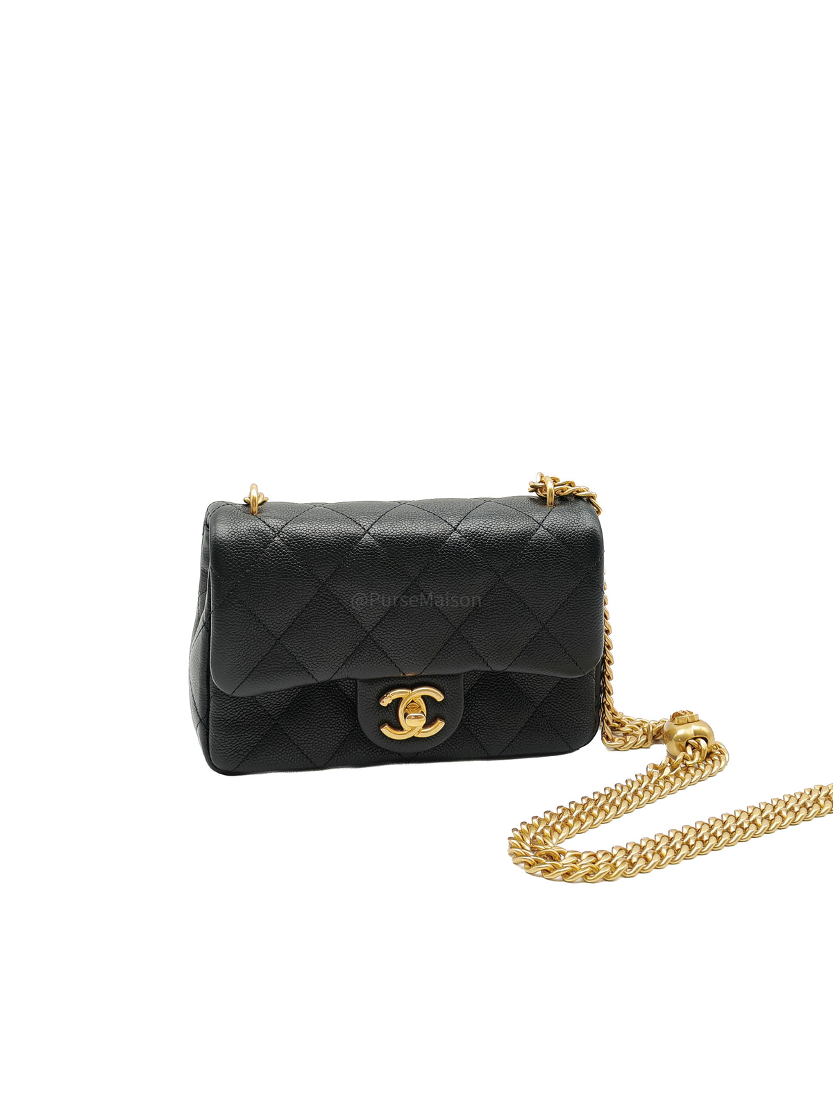Chanel Heart Crush Mini Flap Bag in Black Quilted Caviar Leather and Aged Gold Hardware Microchip | Purse Maison Luxury Bags Shop