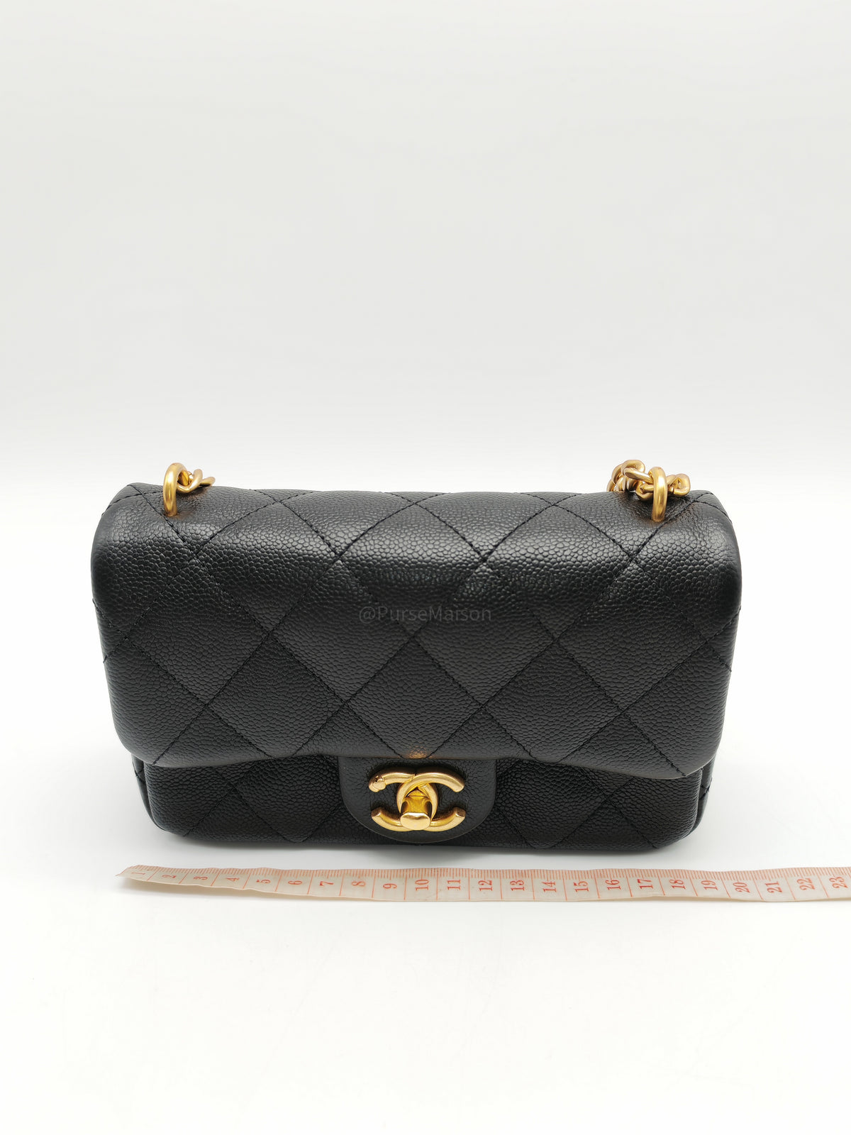 Chanel Heart Crush Mini Flap Bag in Black Quilted Caviar Leather and Aged Gold Hardware Microchip | Purse Maison Luxury Bags Shop