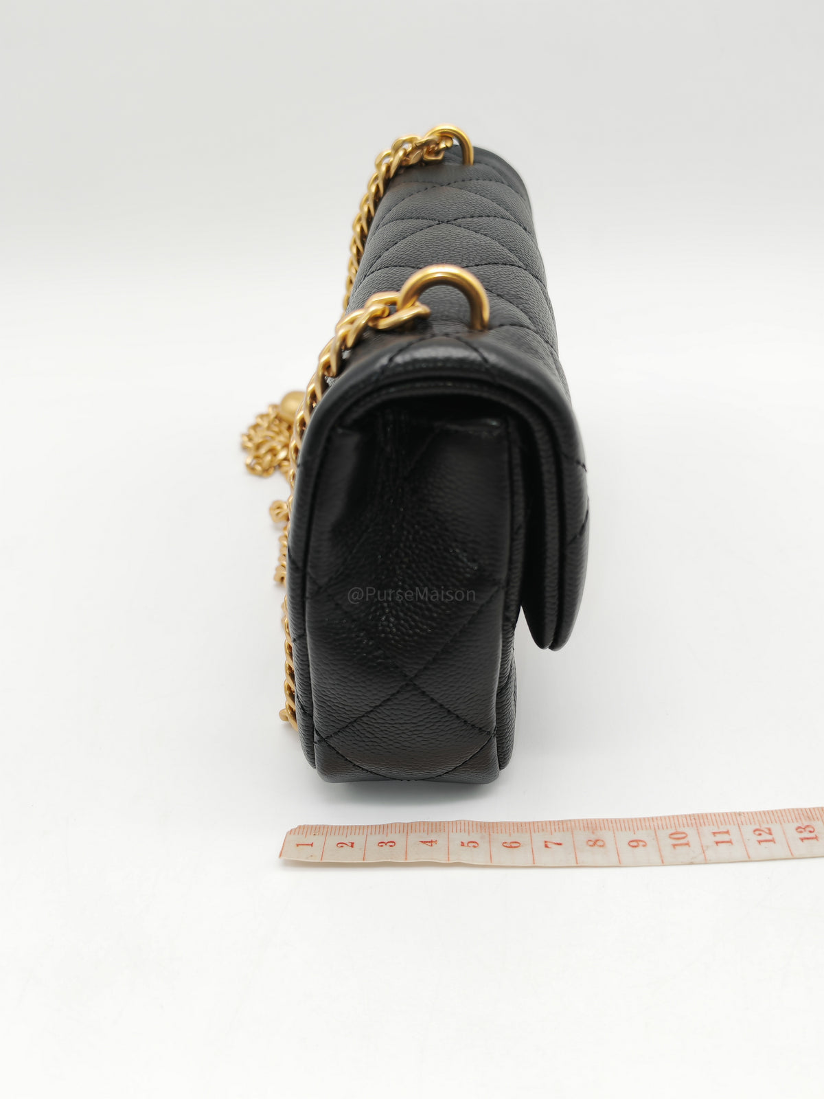 Chanel Heart Crush Mini Flap Bag in Black Quilted Caviar Leather and Aged Gold Hardware Microchip | Purse Maison Luxury Bags Shop